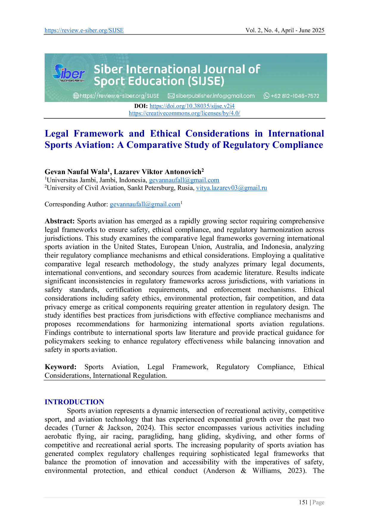 JURIS Legal Framework and Ethical Considerations in International Sports Aviation A Comparative Study of Regulatory Compliance