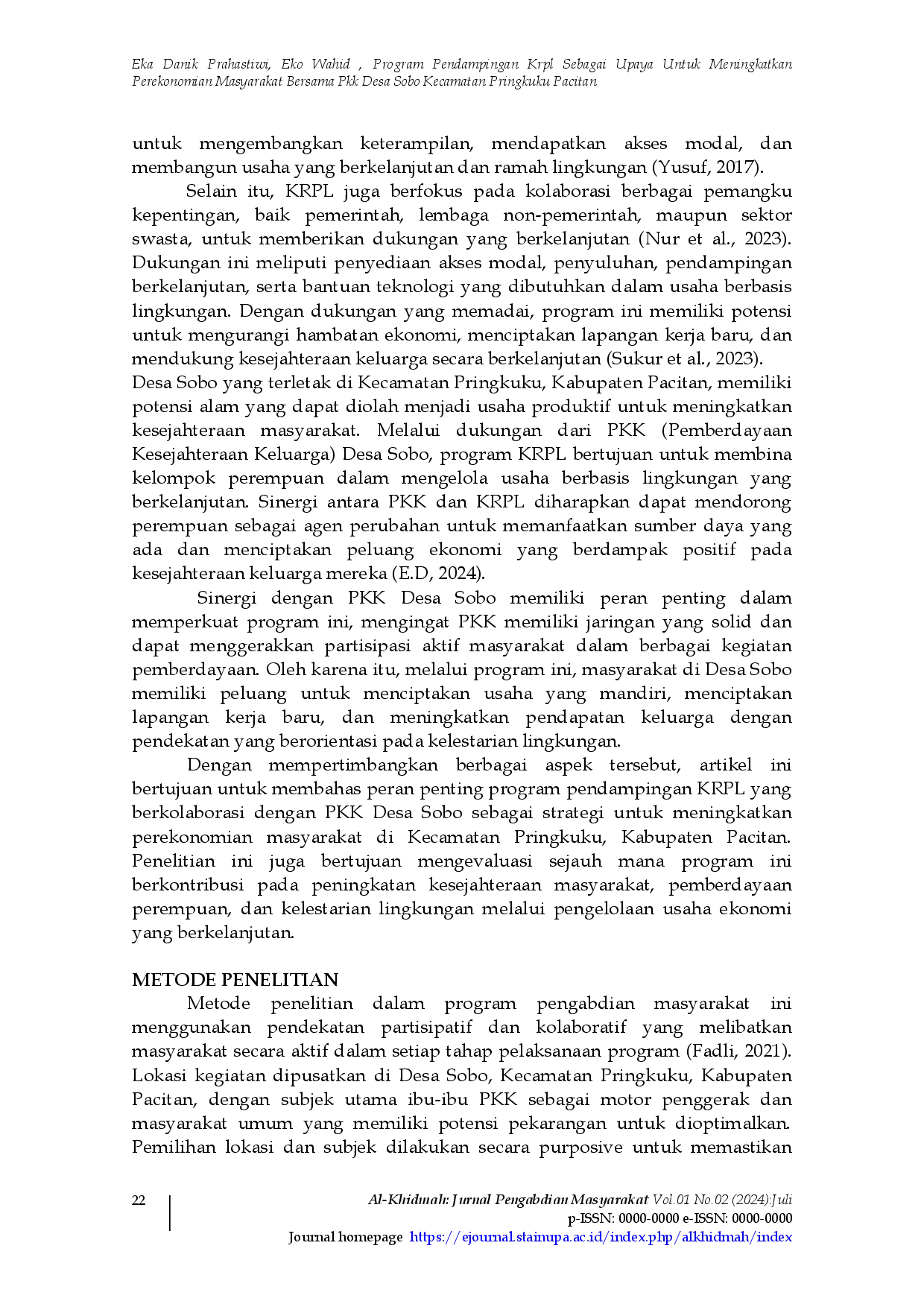 juris Program Pendampingan Krpl Sebagai Upaya Untuk Meningkatkan Perekonomian Masyarakat Bersama Pkk Desa Sobo Kecamatan Pringkuku Pacitan