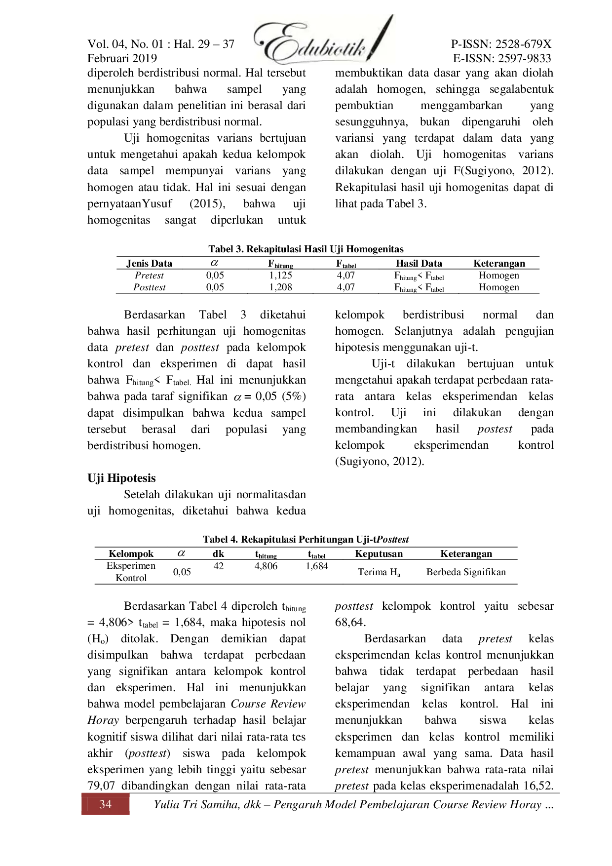 JURIS Pengaruh Model Pembelajaran Course Review Horay terhadap Hasil Belajar Siswa pada Mata Pelajaran Biologi Di MA Sabilulhasanah