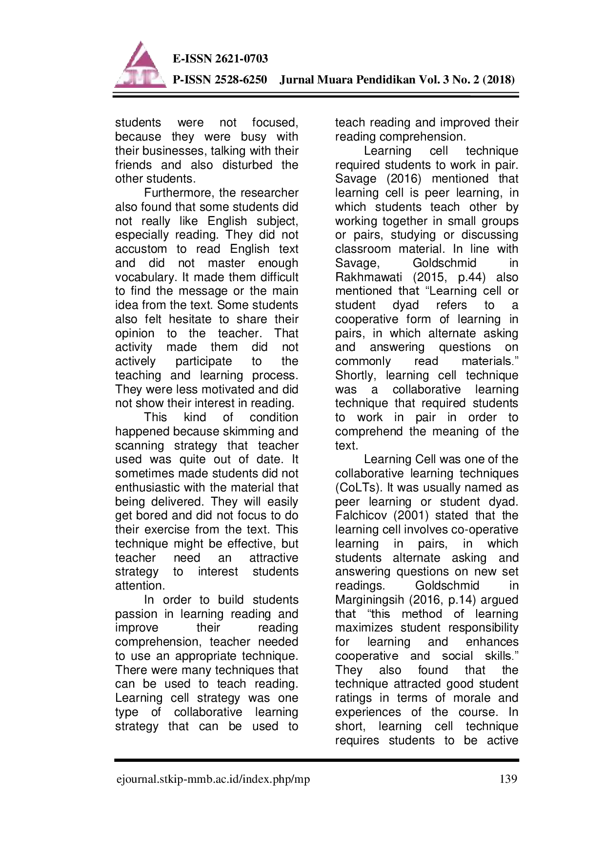 juris The Implementation of Learning Cell Technique to Improve Students Reading Comprehension