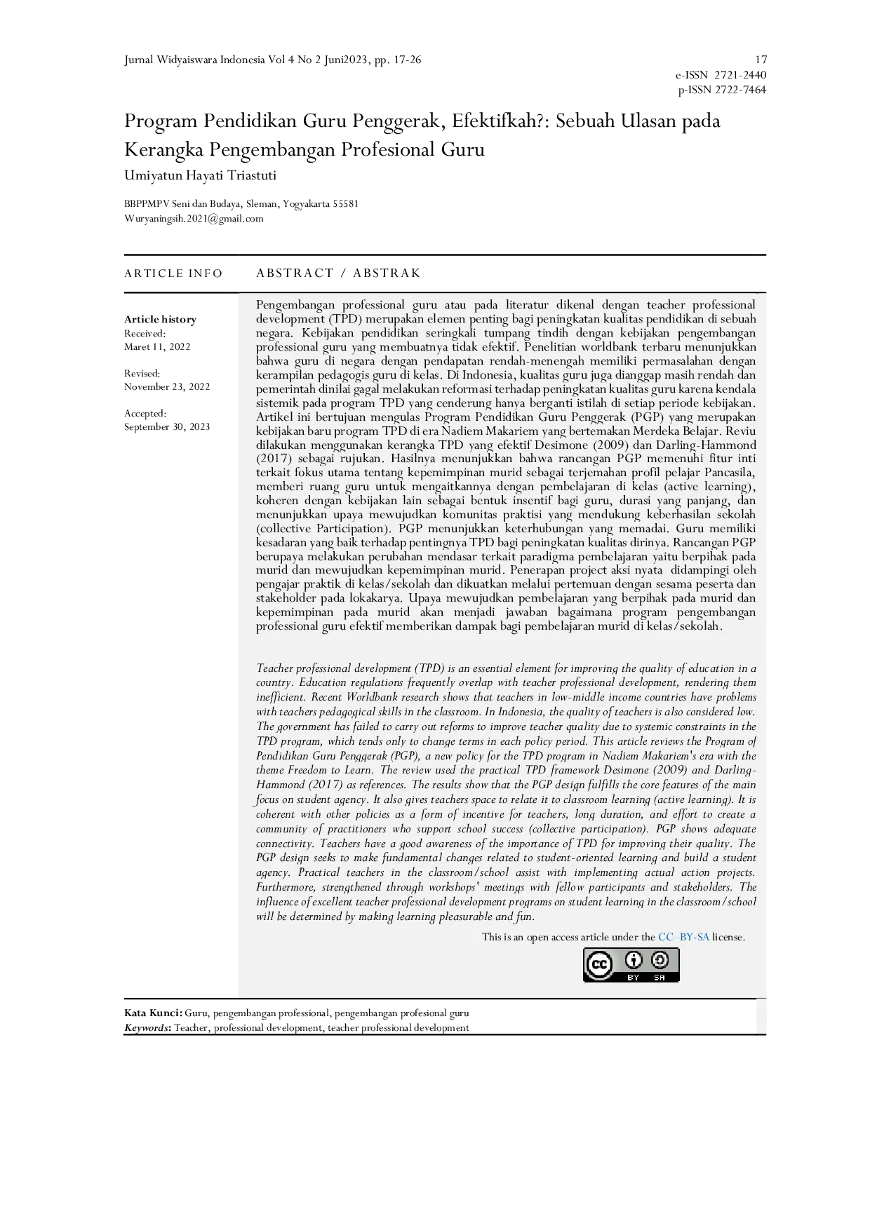 JURIS Program Pendidikan Guru Penggerak Efektifkah Sebuah Ulasan pada Kerangka Pengembangan Profesional Guru