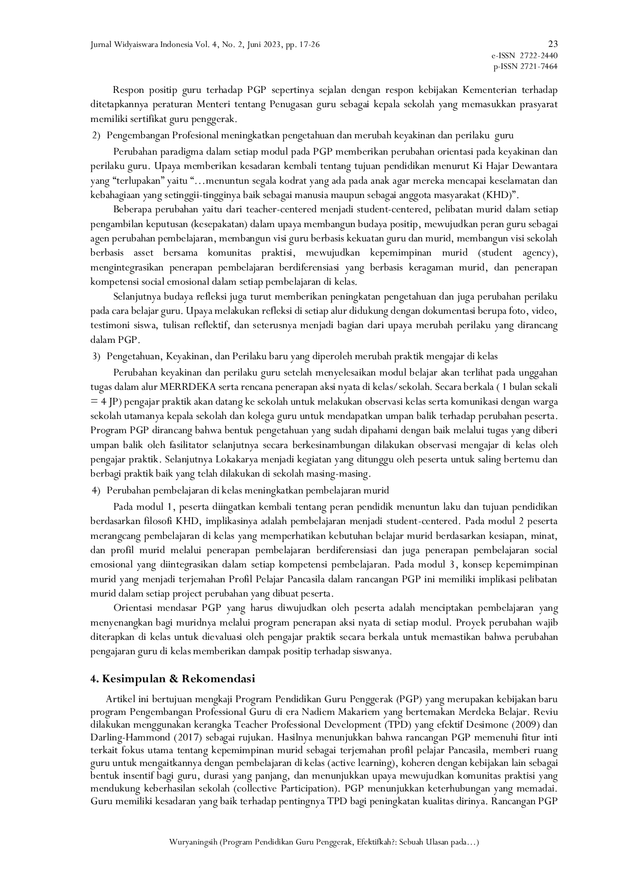 JURIS Program Pendidikan Guru Penggerak Efektifkah Sebuah Ulasan pada Kerangka Pengembangan Profesional Guru