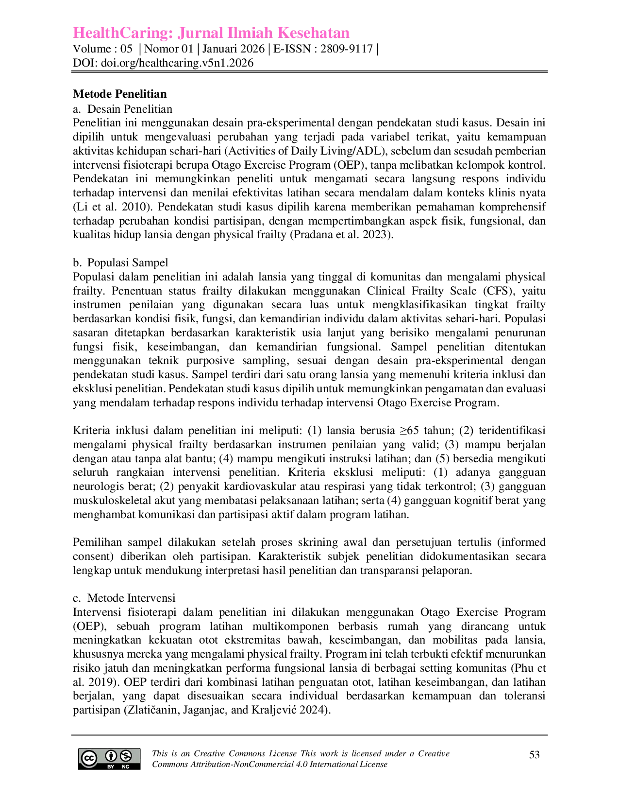 JURIS Efektifitas Otago Exercise Untuk Meningkatkan Activities of Daily Living Pada Lansia Dengan Physical Frailty