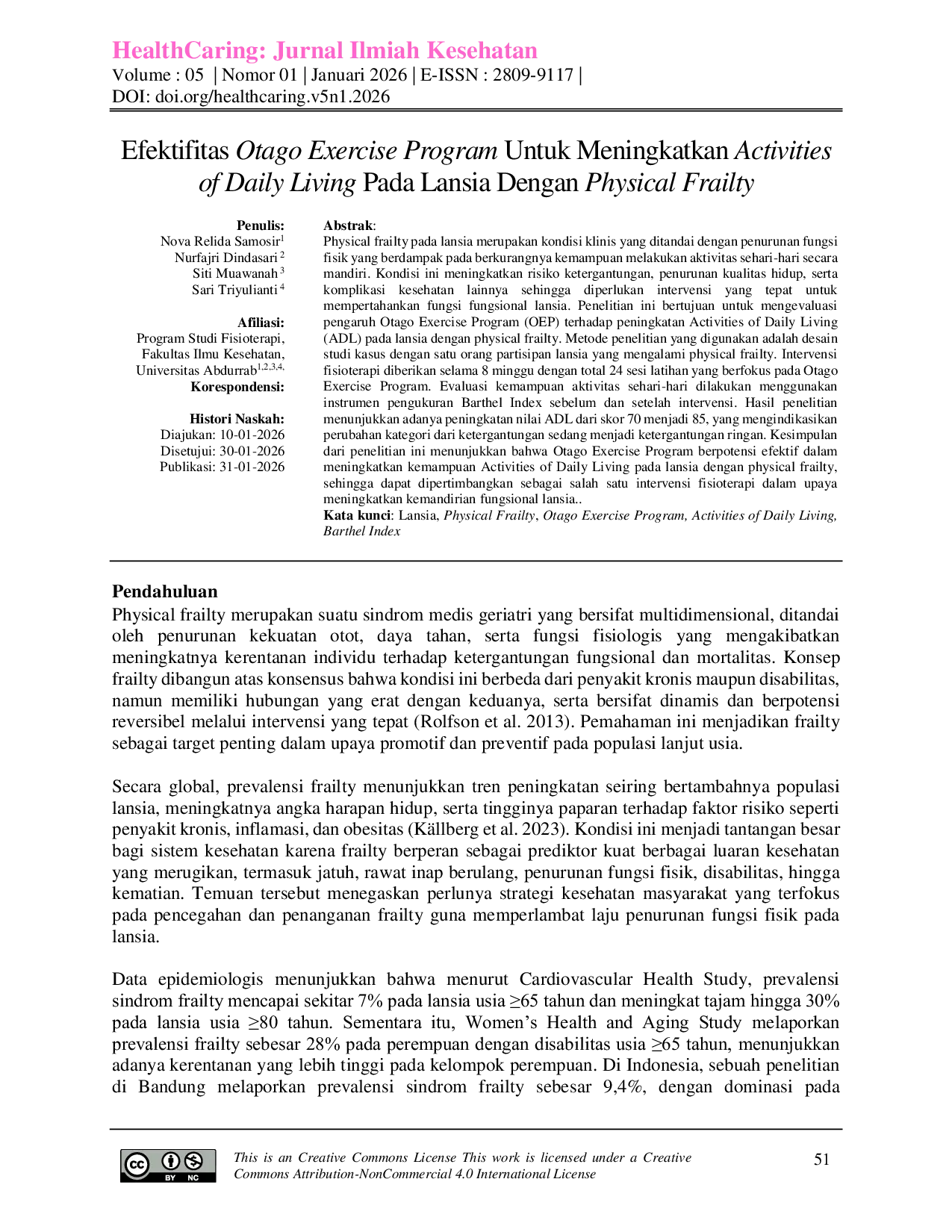 JURIS Efektifitas Otago Exercise Untuk Meningkatkan Activities of Daily Living Pada Lansia Dengan Physical Frailty