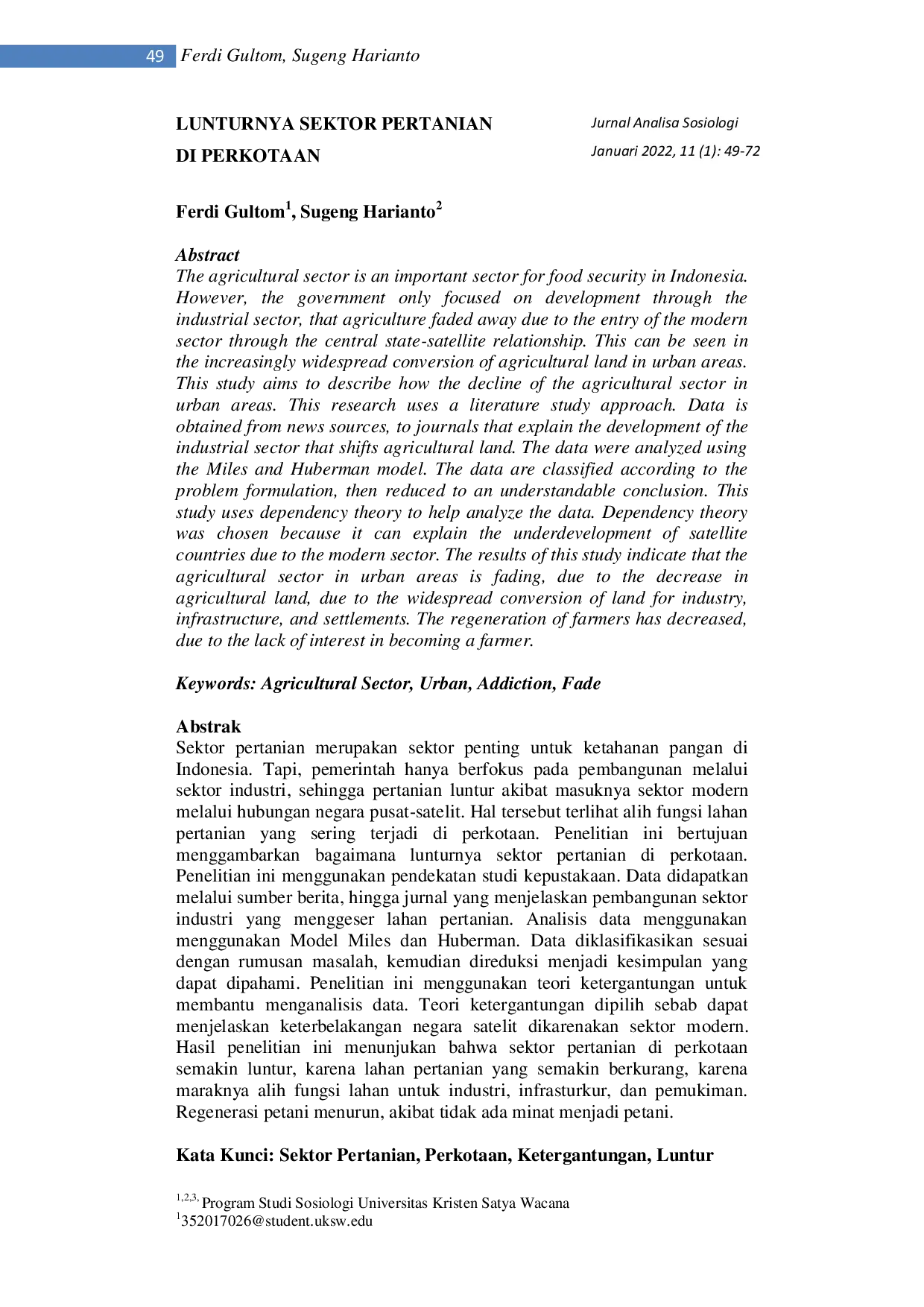 JURIS Lunturnya Sektor Pertanian Di Perkotaan