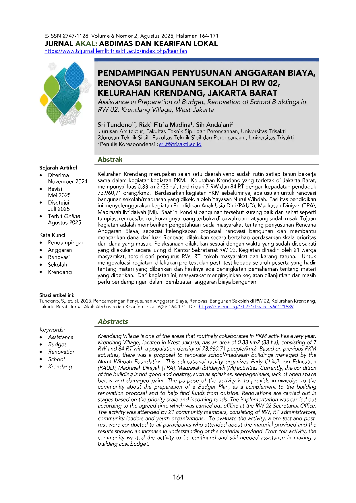 JURIS Pendampingan Penyusunan Anggaran Biaya Renovasi Bangunan Sekolah Di Rw 02 Kelurahan Krendang Jakarta Barat