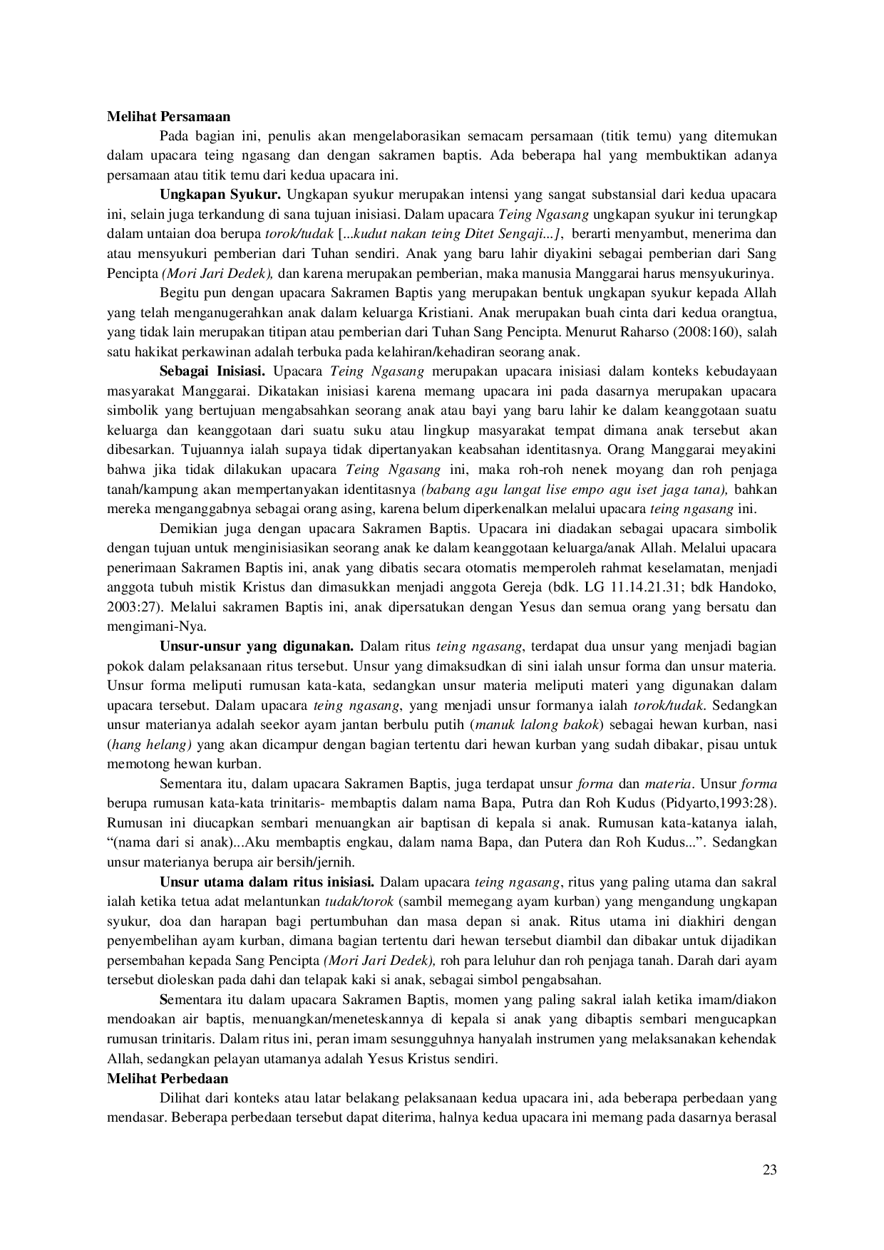 JURIS UPACARA TEING NGASANG DALAM TRADISI MASYARAKAT MANGGARAI DAN SAKRAMEN BAPTIS Sebuah Pengantar Studi Perbandingan Inisiasi