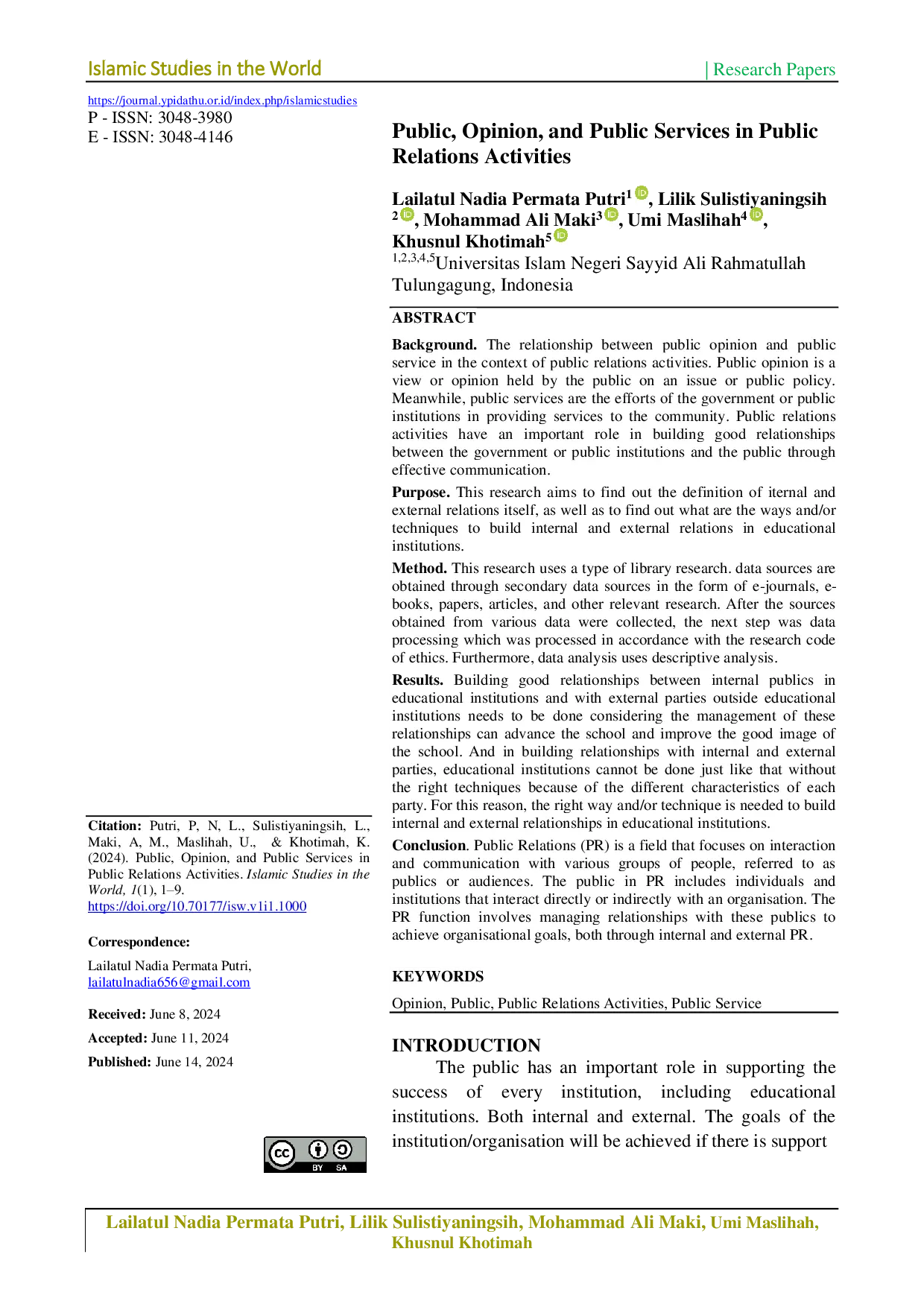 JURIS Public Opinion and Public Services in Public Relations Activities