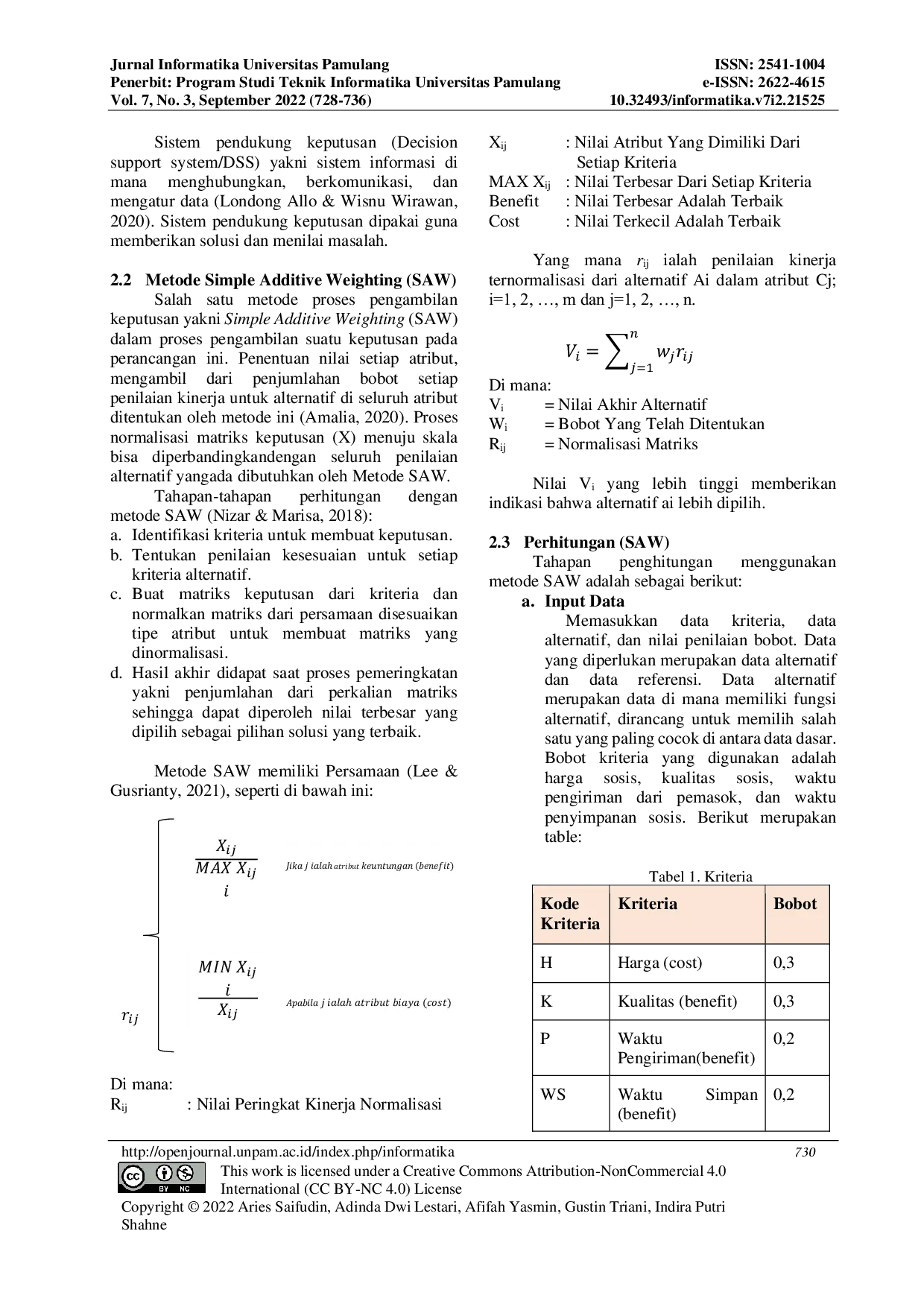 JURIS Implementasi Sistem Pengambilan Keputusan dalam Memilih Merek Sosis Frozen Food Terbaik dengan Metode Simple Additive Weighting SAW pada Prima Freshmart BSD