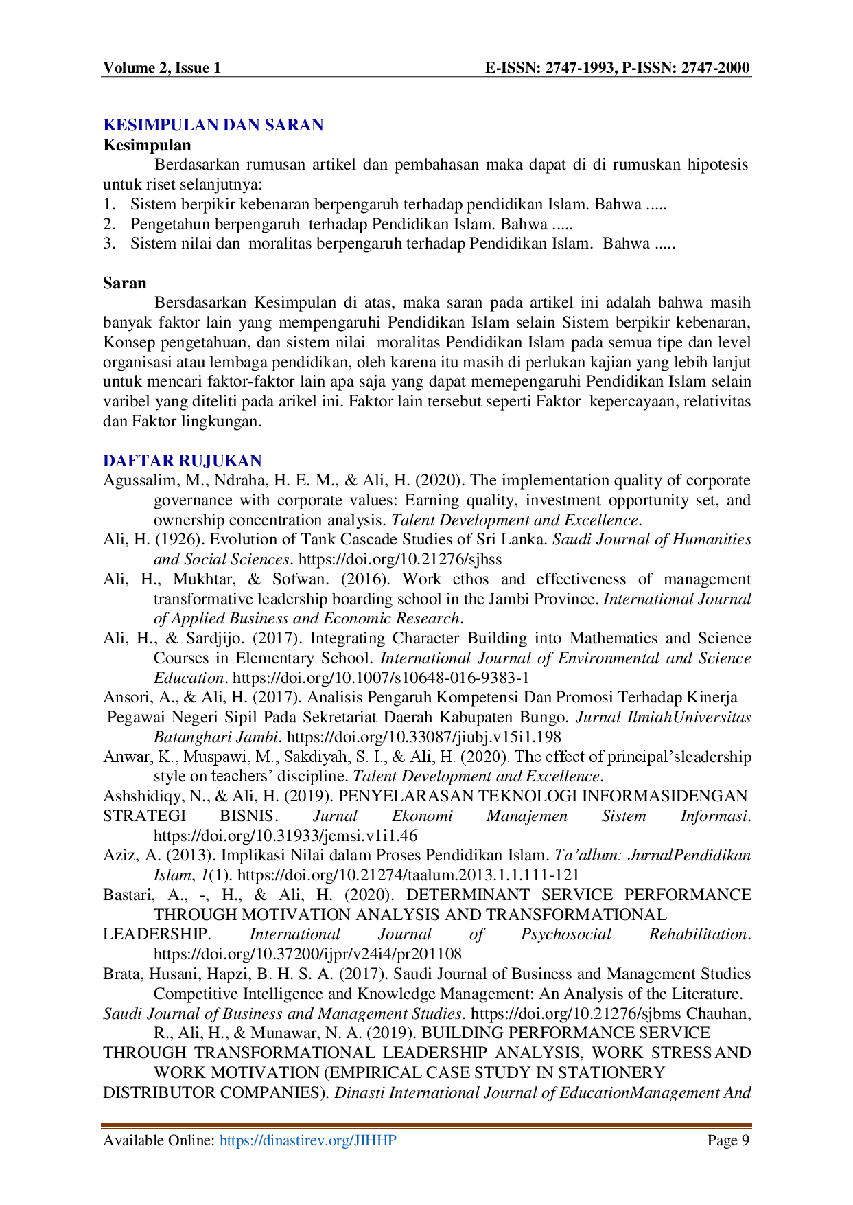 juris Faktor yang Mempengaruhi Pendidikan Islam Sistem Berpikir Kebenaran Pengetahuan Nilai dan Moralitas Literature Review Manajemen Pendidikan Islam