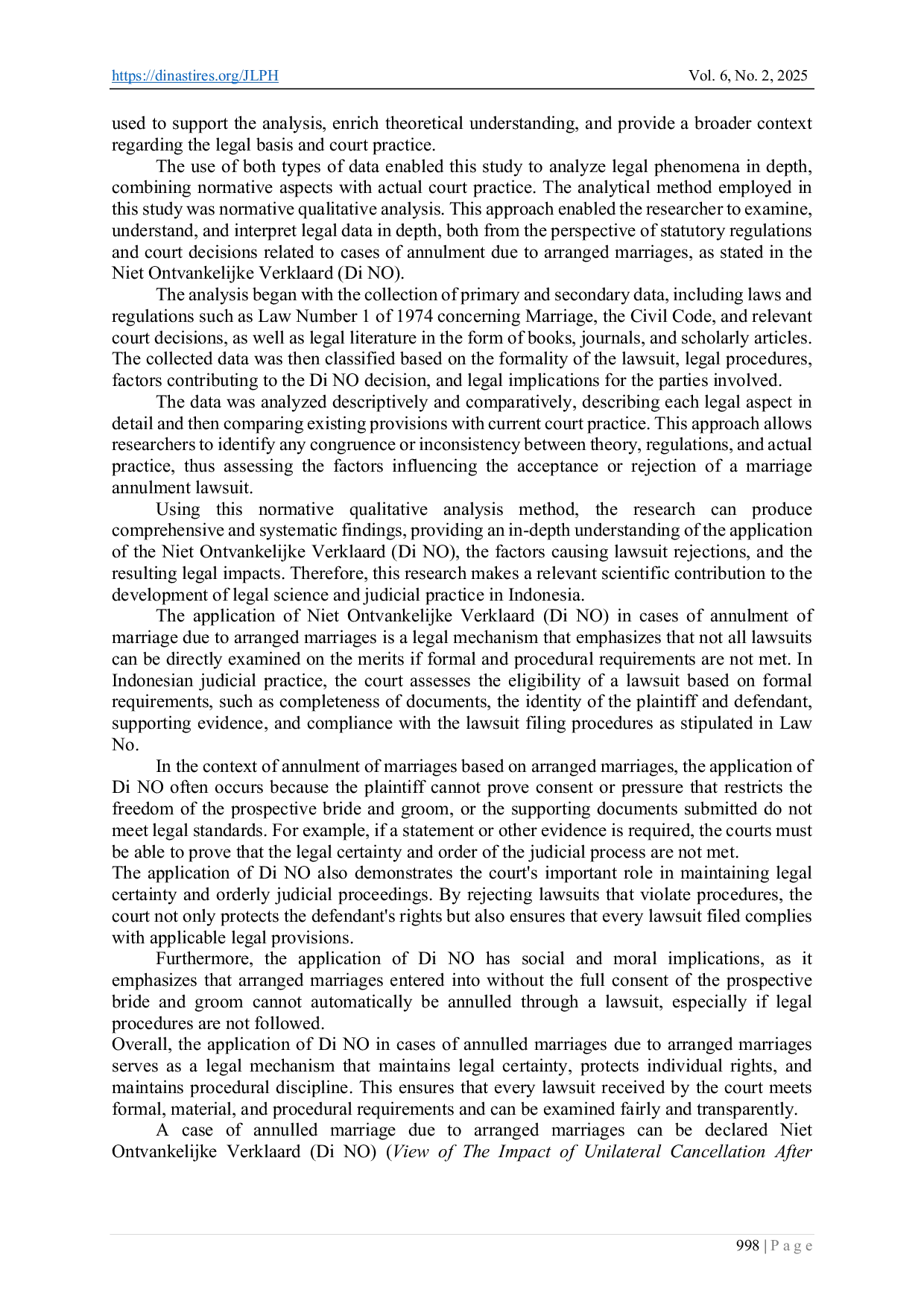 JURIS Niet Ontvankelijke Verklaard Di NO Case of Annulment of Marriage Due to an Arranged Marriage