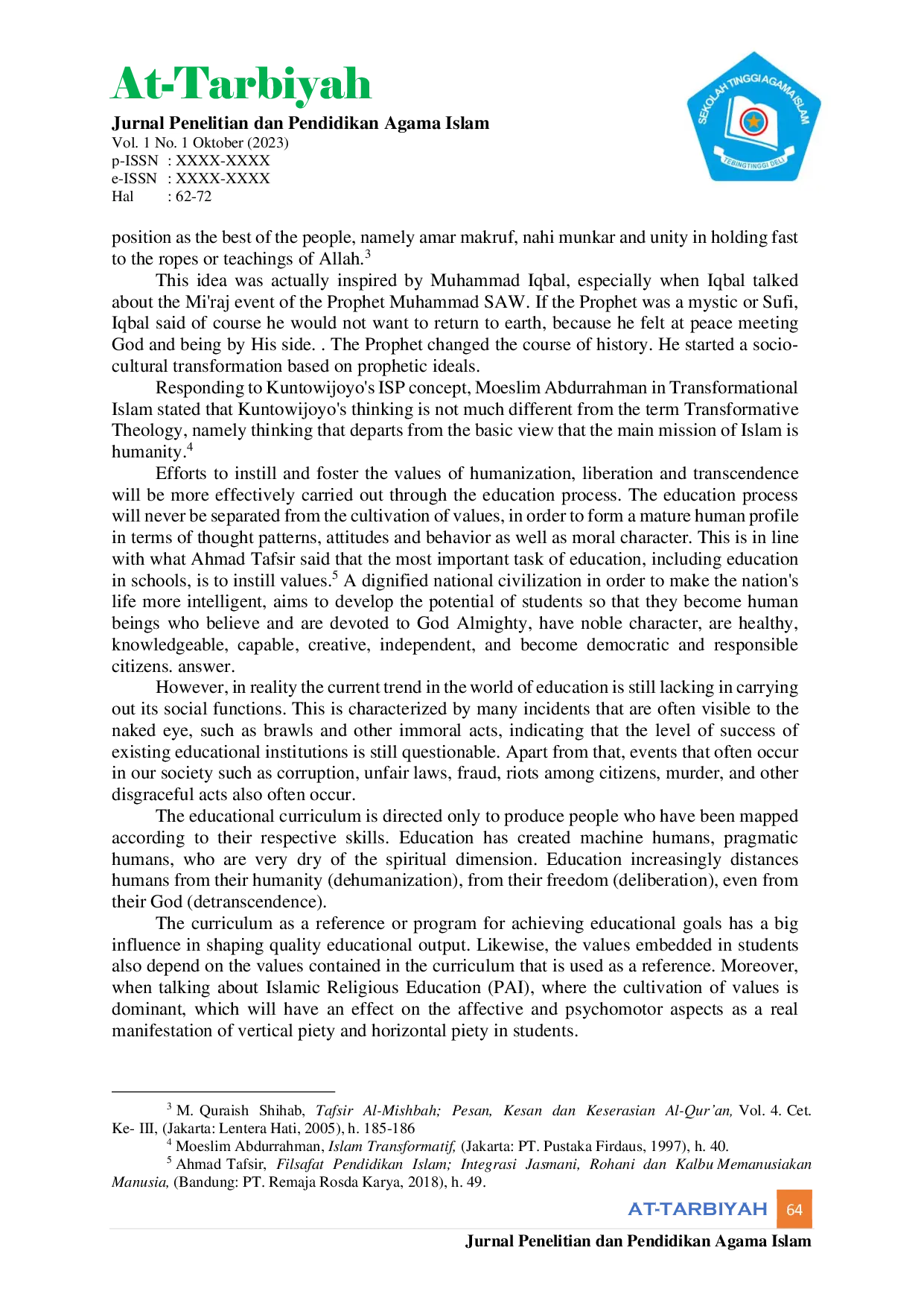 JURIS Kuntowijoyo s Thoughts On Prophetics And Its Implementation In The Curriculum Islamic Education