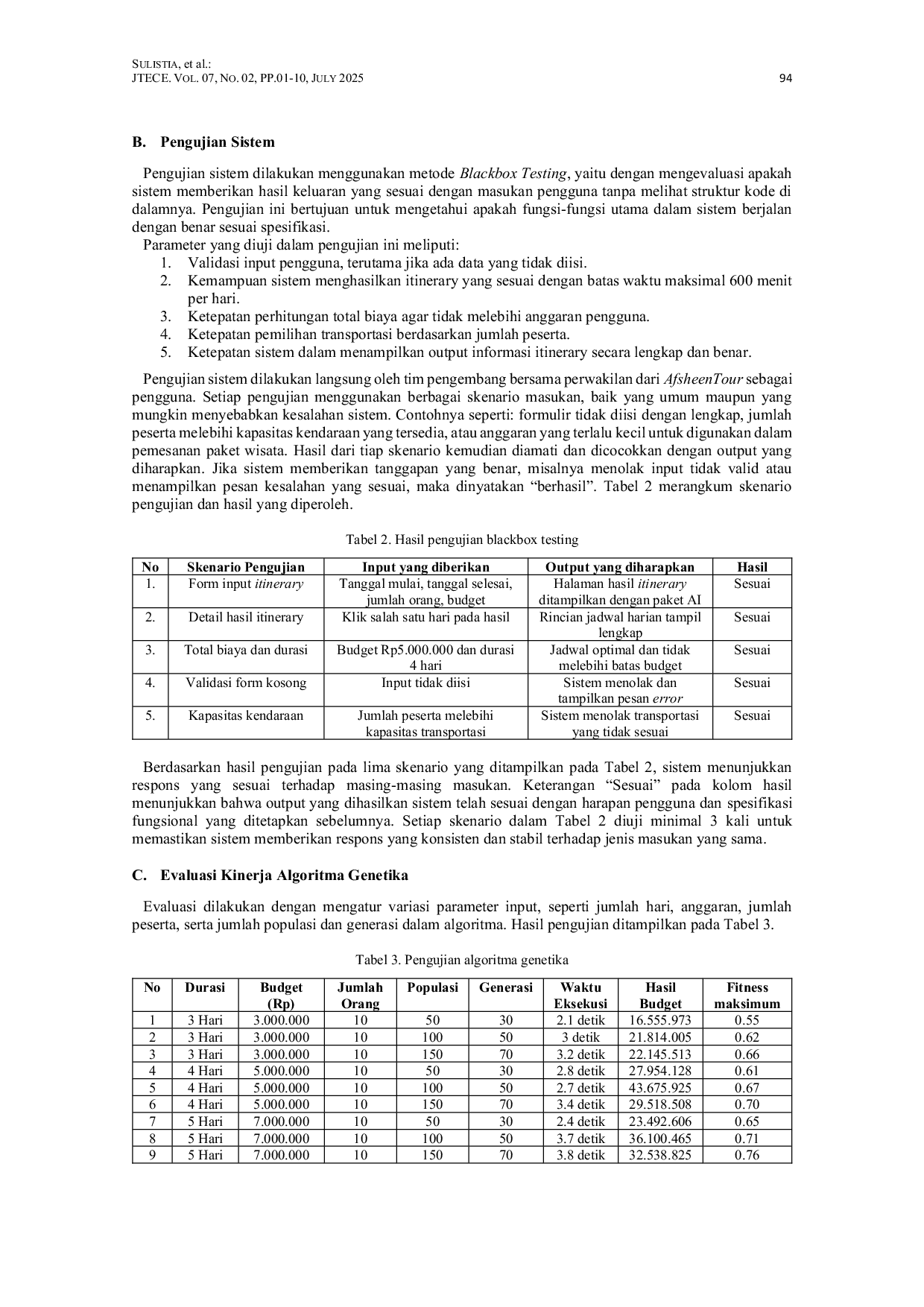 JURIS Optimasi Pemesanan Paket Wisata Menggunakan Algoritma Genetika Berbasis Web Studi Kasus AfsheenTour