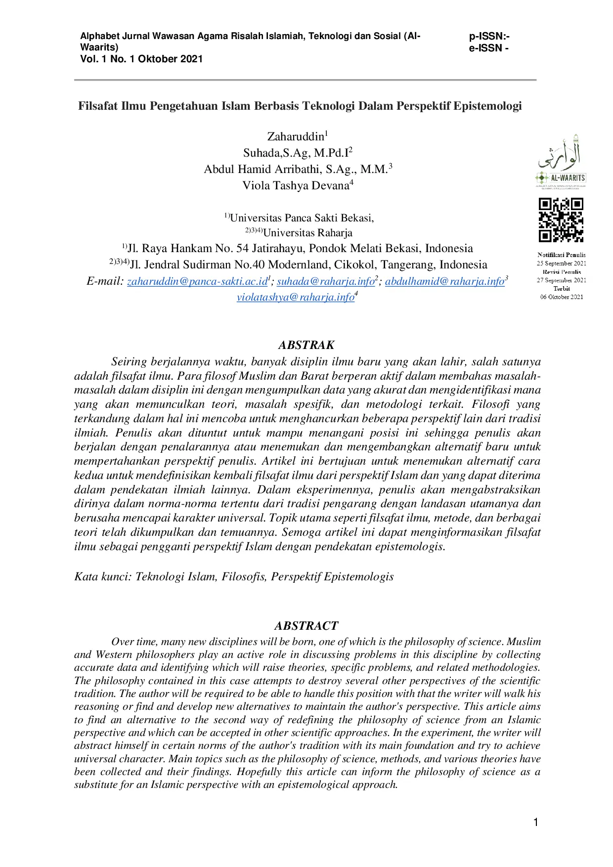 JURIS Filsafat Ilmu Pengetahuan Islam Berbasis Teknologi Dalam Perspektif Epistemologi