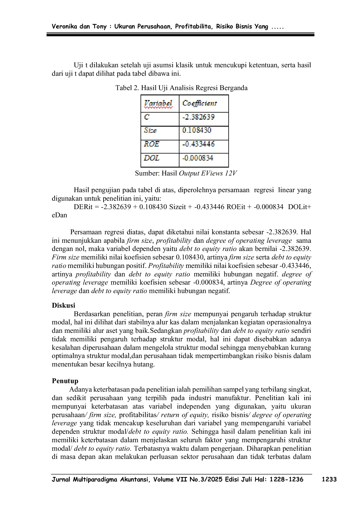 JURIS Ukuran Perusahaan Profitabilitas Risiko Bisnis Yang Memengaruhi Struktur Modal Pada Perusahaan Manufaktur