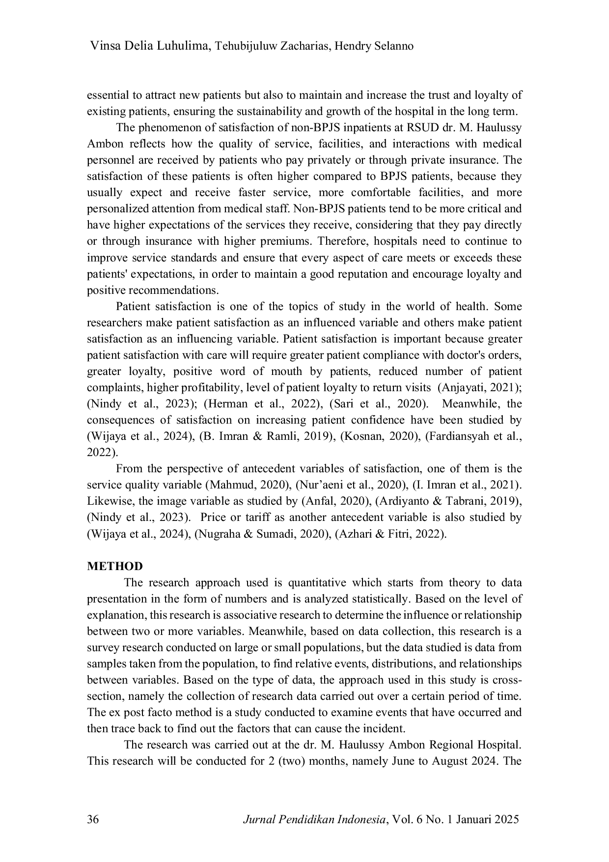 JURIS Structural Model of Antecedents and Consequences of Inpatient Satisfaction at dr M Haulussy Ambon Regional Hospital