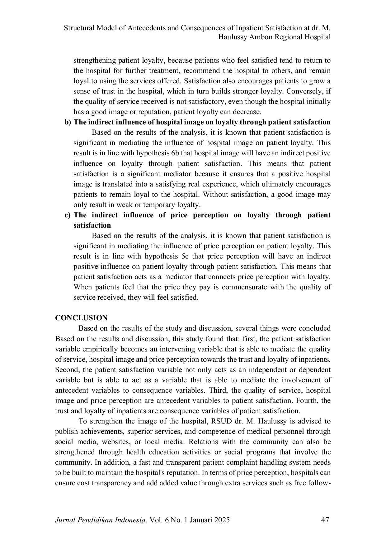 JURIS Structural Model of Antecedents and Consequences of Inpatient Satisfaction at dr M Haulussy Ambon Regional Hospital