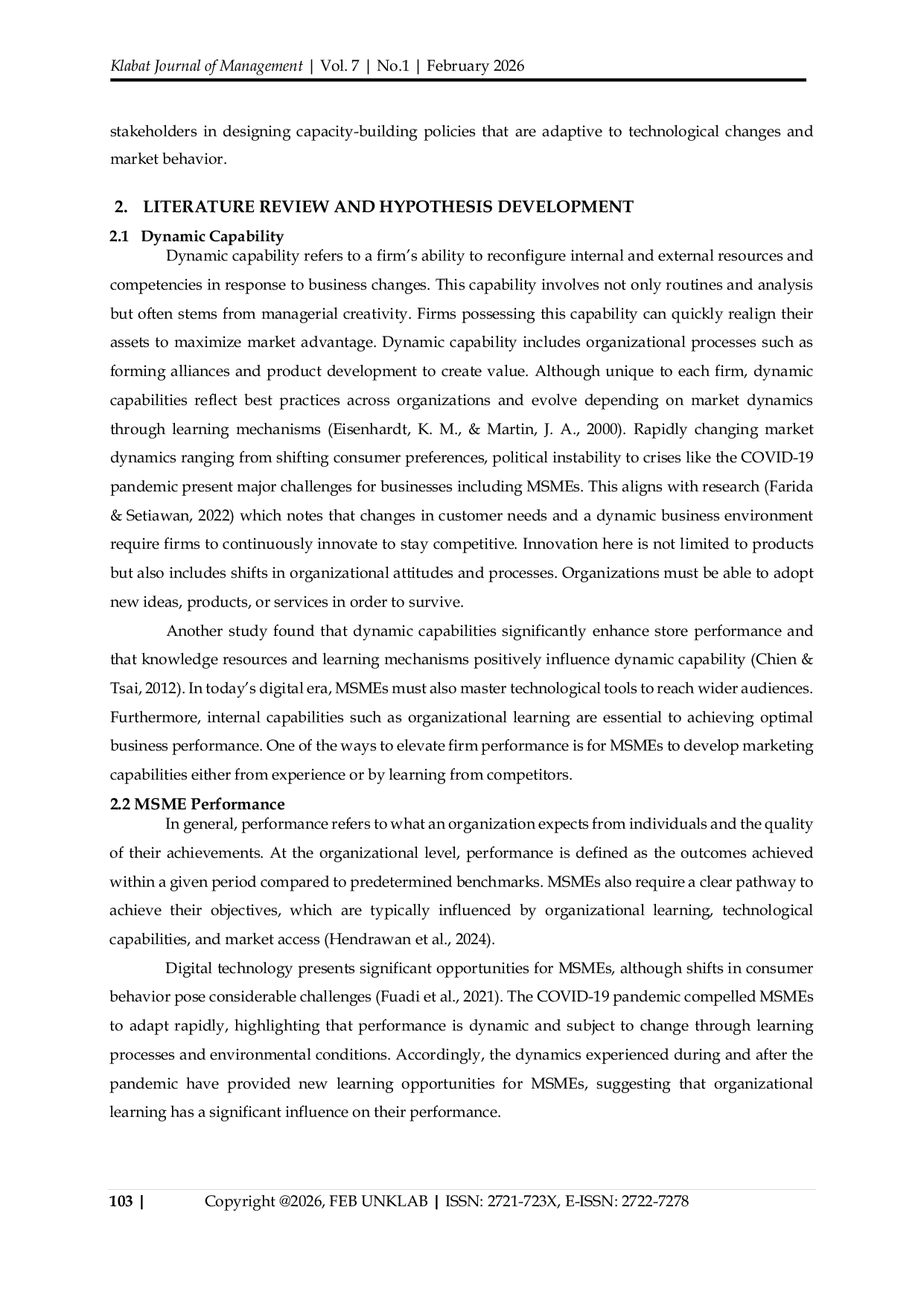 JURIS The Influence of Technological and Marketing Capabilities on MSME Performance with Organizational Learning as a Mediating Variable