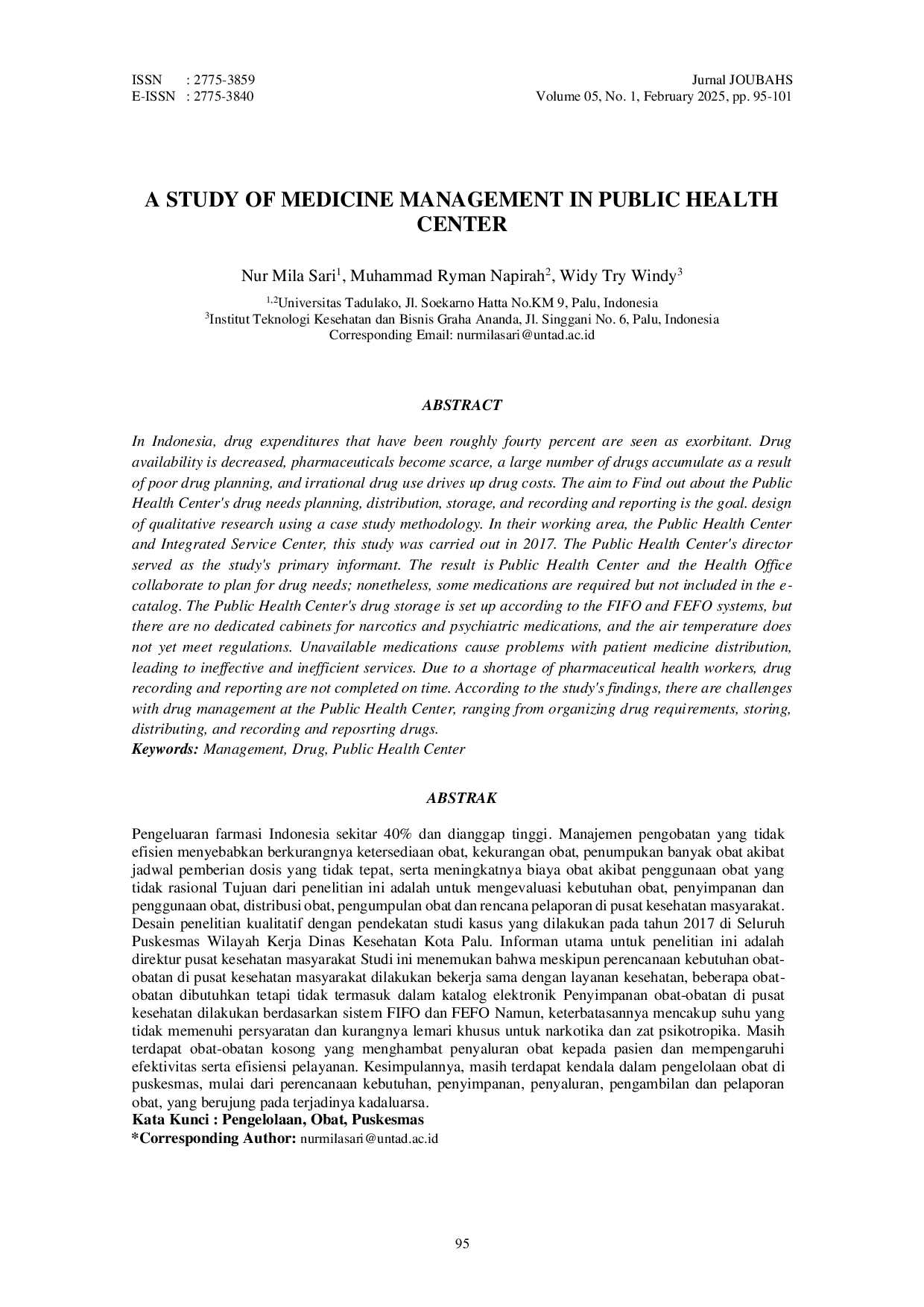 JURIS A Study of Medicine Management in Public Health Center