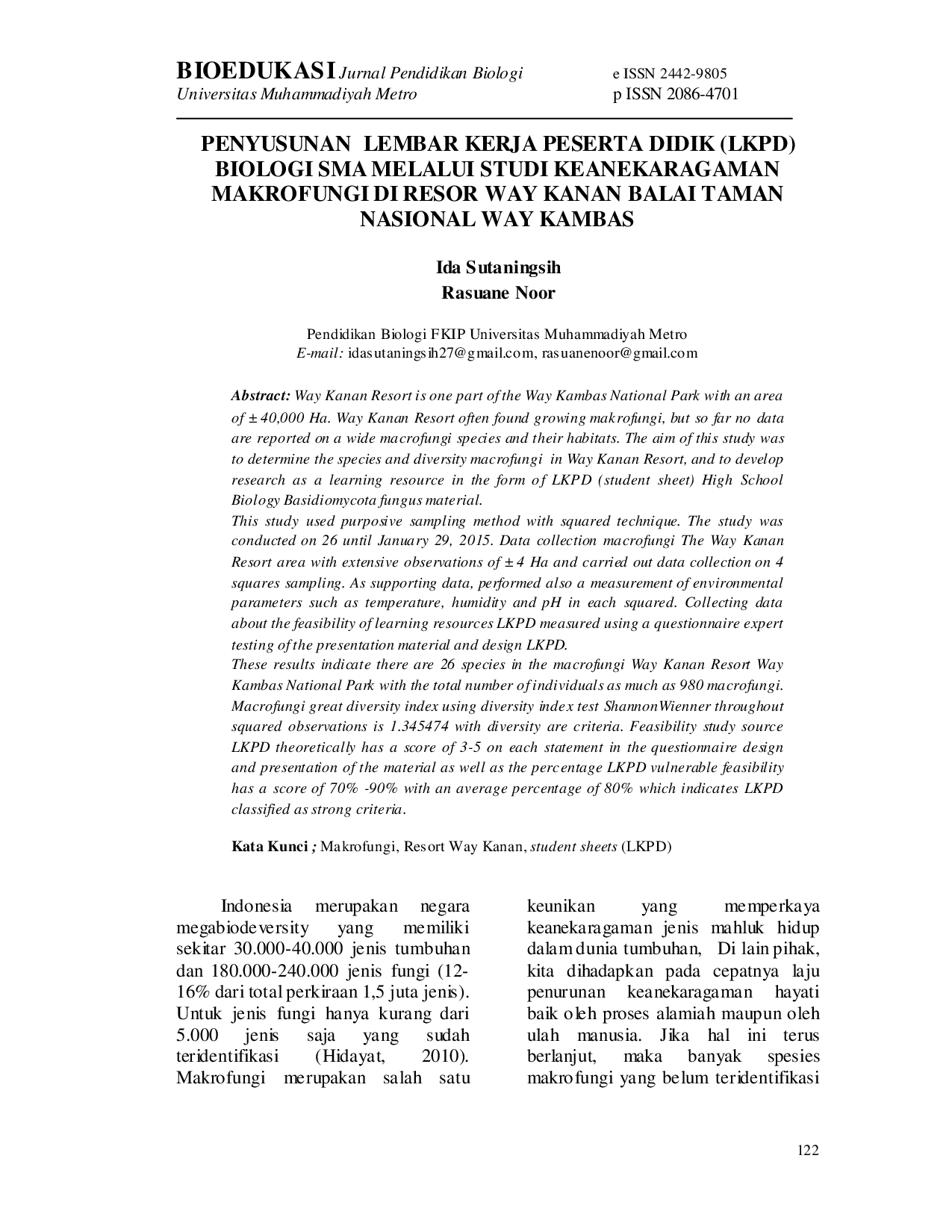 JURIS Penyusunan Lembar Kerja Peserta Didik LKPD Biologi SMA Melalui Studi Keanekaragaman Makrofungi di Resor Way Kanan Balai Taman Nasional Way Kambas