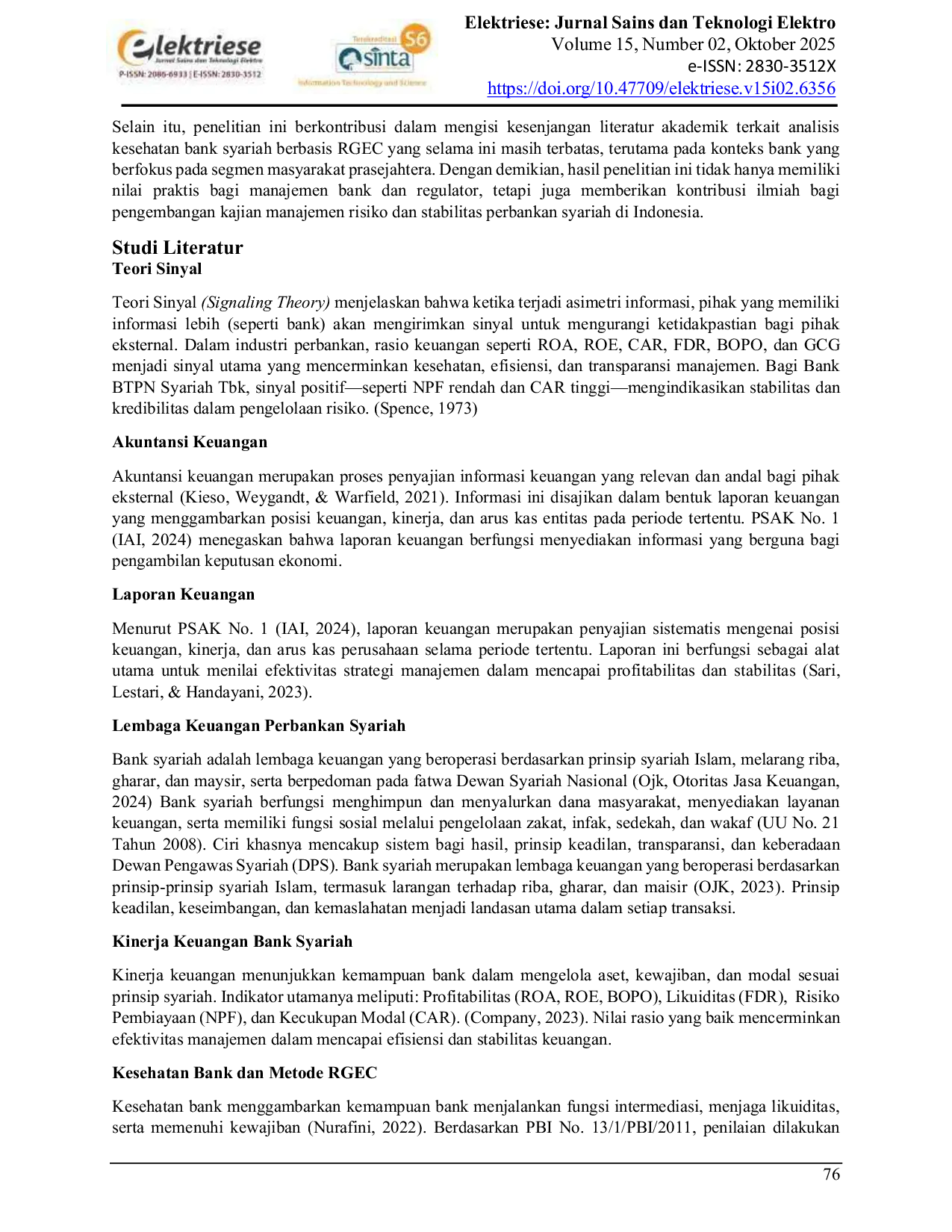 JURIS RGEC Menguak Kesehatan dan Potensi Financial Distress BTPN Syariah RGEC Uncovering the Health and Potential Financial Distress of BTPN Syariah