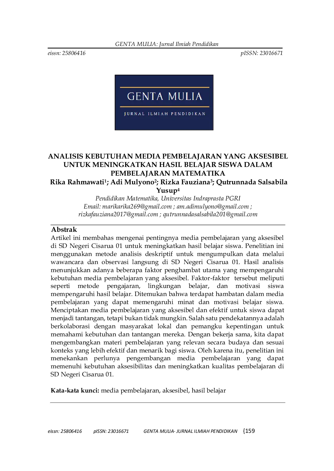 JURIS Analisis Kebutuhan Media Pembelajaran Yang Aksesibel Untuk Meningkatkan Hasil Belajar Siswa Dalam Pembelajaran Matematika