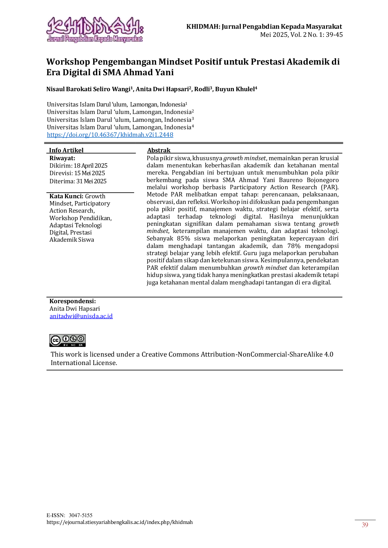 JURIS Workshop Pengembangan Mindset Positif untuk Prestasi Akademik di Era Digital di SMA Ahmad Yani
