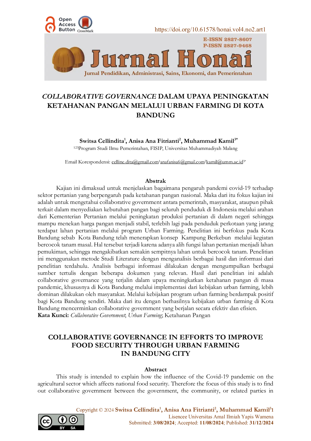 JURIS Collaborative Governance Dalam Upaya Peningkatan Ketahanan Pangan Melalui Urban Farming Di Kota Bandung