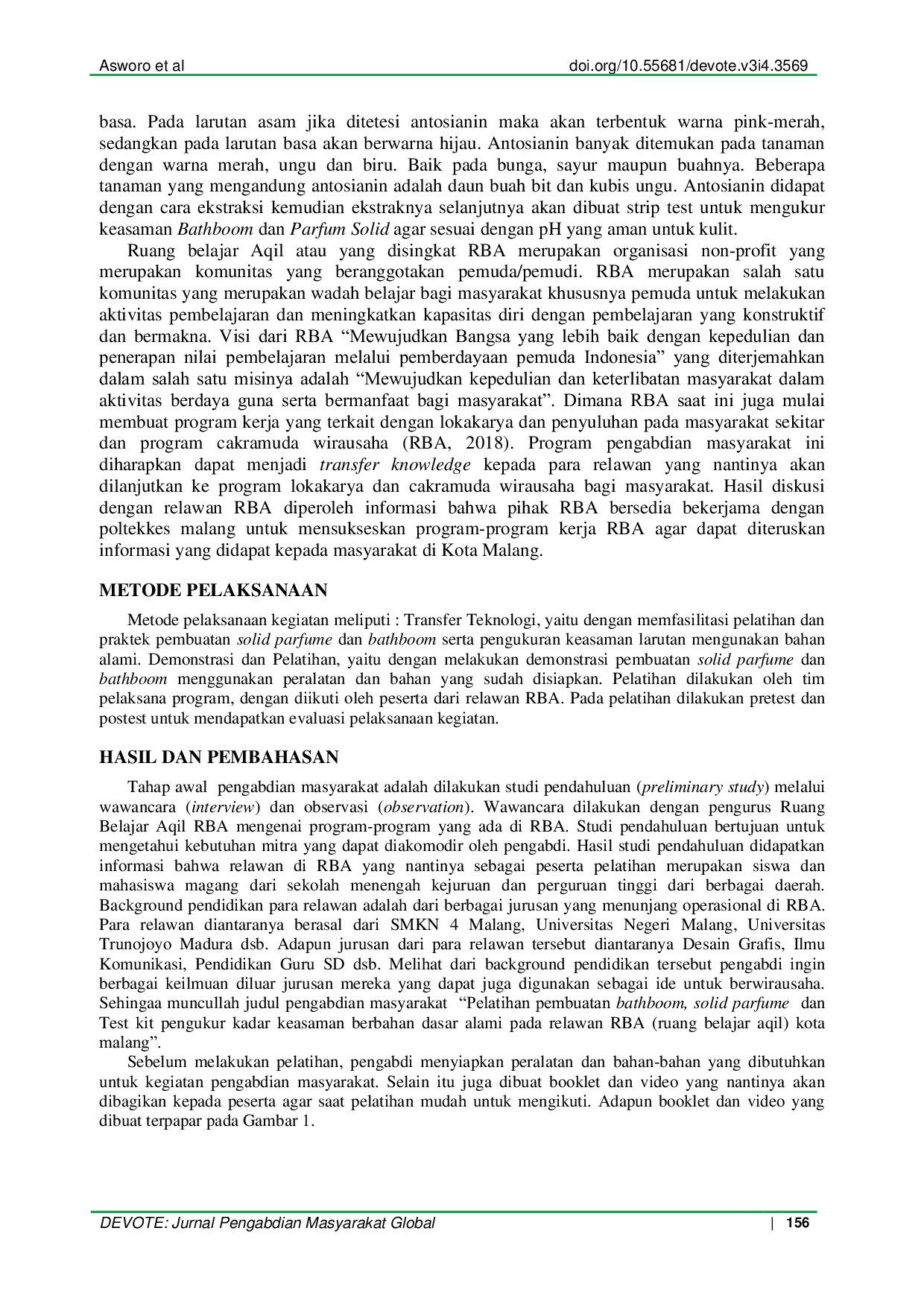 JURIS Pelatihan Pembuatan Bathboom Solid Parfume dan Test Kit Pengukur Kadar Keasaman Berbahan Dasar Alami pada Relawan RBA Ruang Belajar Aqil Kota Malang