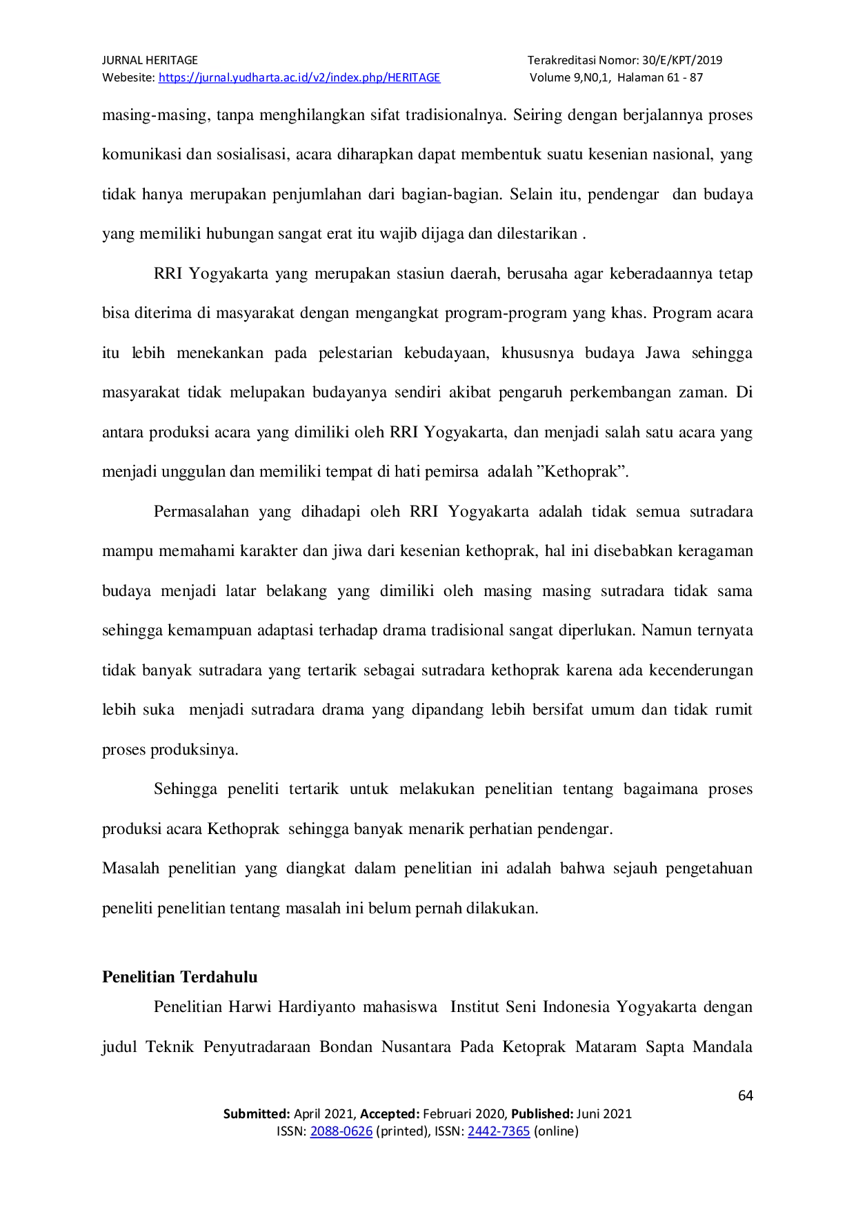 JURIS Penyutradaraan dalam Proses Produksi Acara Kethoprak di RRI Yogyakarta