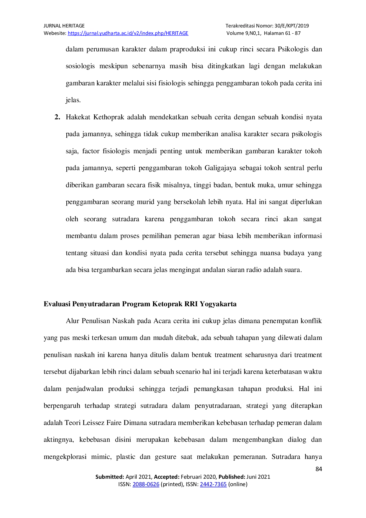 JURIS Penyutradaraan dalam Proses Produksi Acara Kethoprak di RRI Yogyakarta