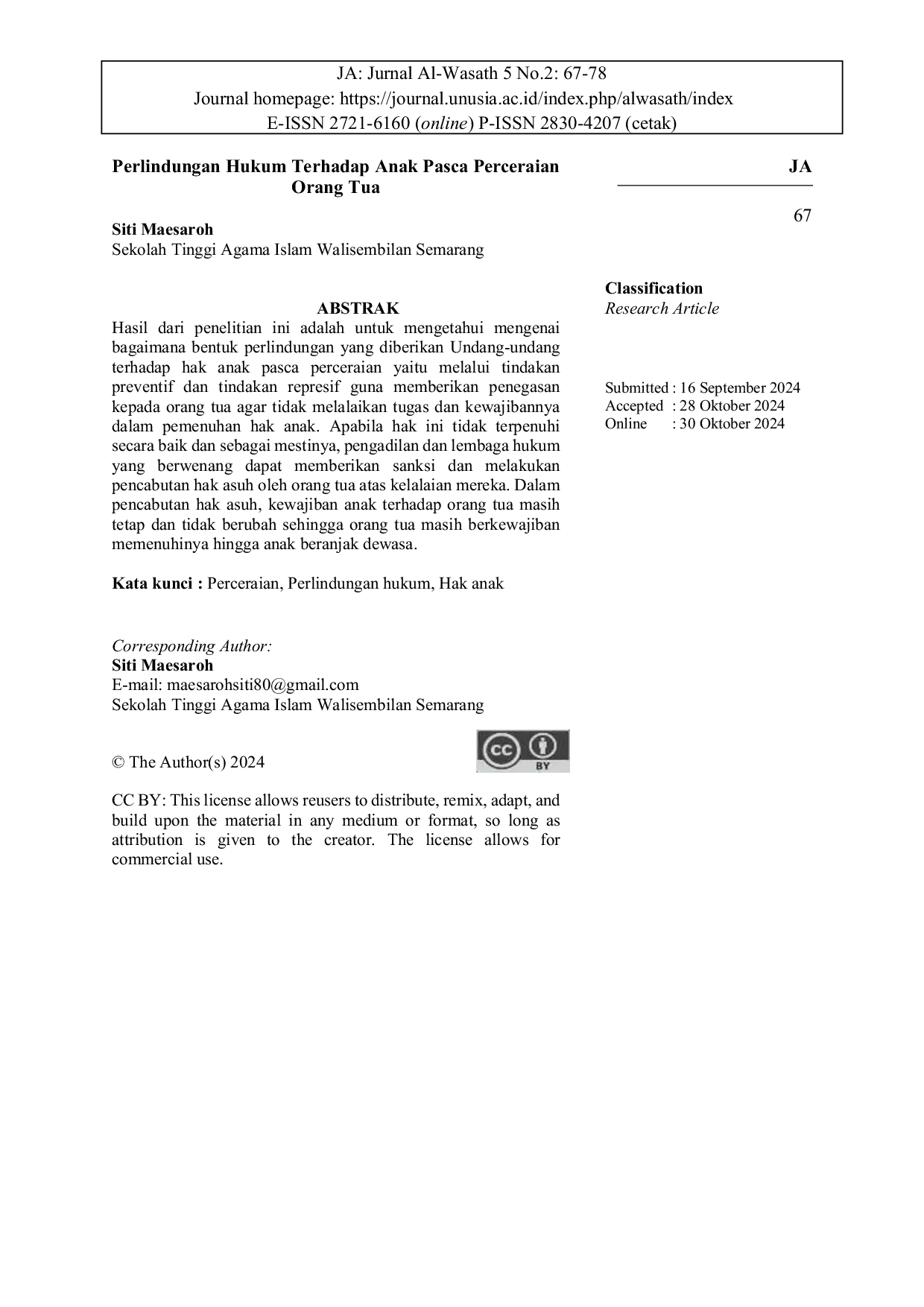 JURIS Perlindungan Hukum Terhadap Anak Pasca Perceraian Orang Tua