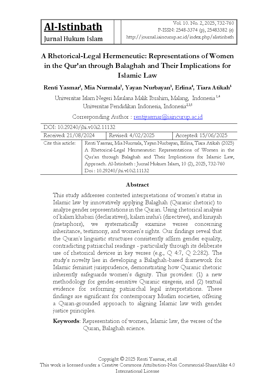 juris A Rhetorical Legal Hermeneutic Representations of Women in the Qur an through Balaghah and Their Implications for Islamic Law
