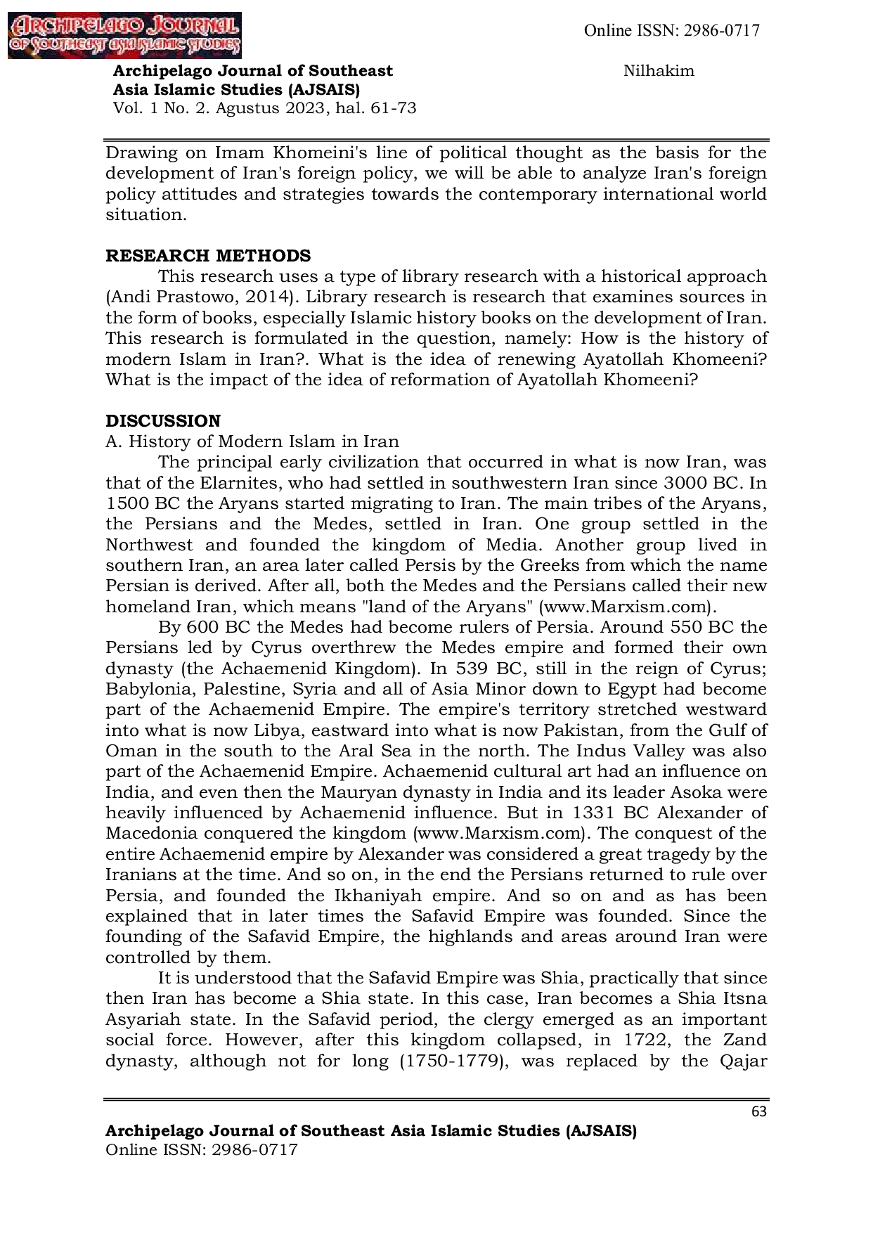 JURIS Ide Ide Reformasi Ayatullah Khomeini dalam Sejarah Hukum Islam Modern di Iran