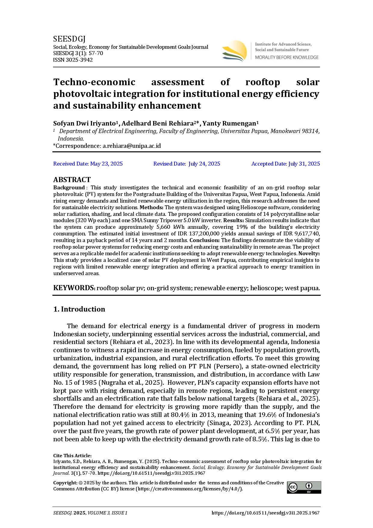 juris Techno economic assessment of rooftop solar photovoltaic integration for institutional energy efficiency and sustainability enhancement