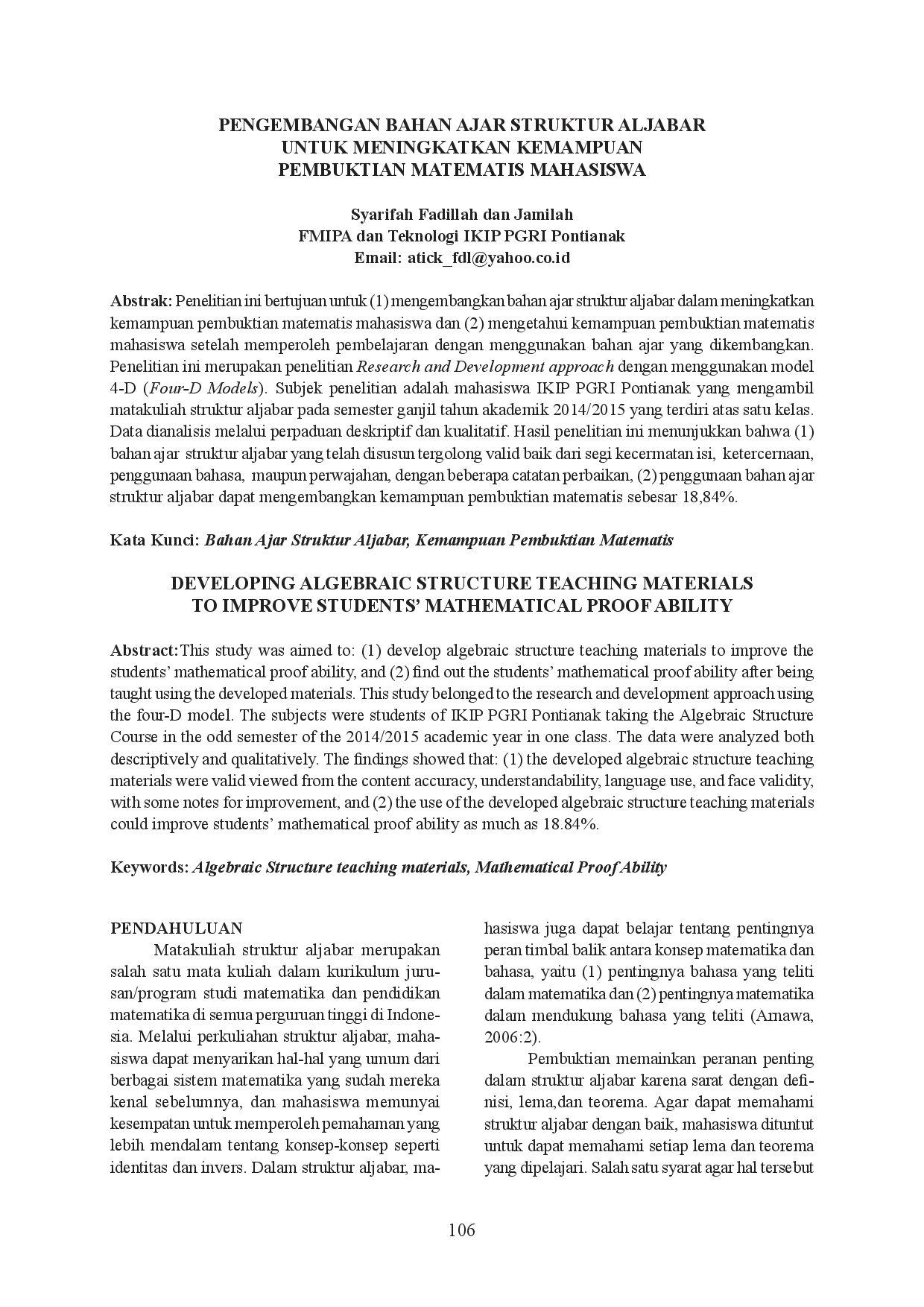 juris Pengembangan Bahan Ajar Struktur Aljabar untuk Meningkatkan Kemampuan Pembuktian Matematis Mahasiswa