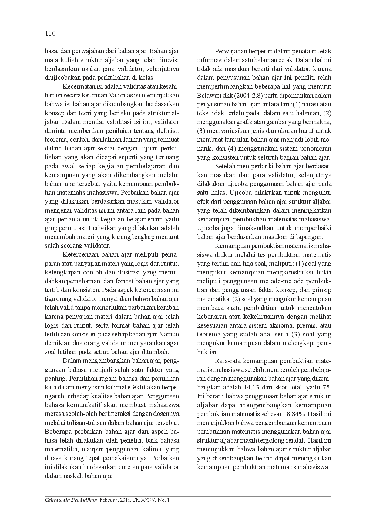 juris Pengembangan Bahan Ajar Struktur Aljabar untuk Meningkatkan Kemampuan Pembuktian Matematis Mahasiswa