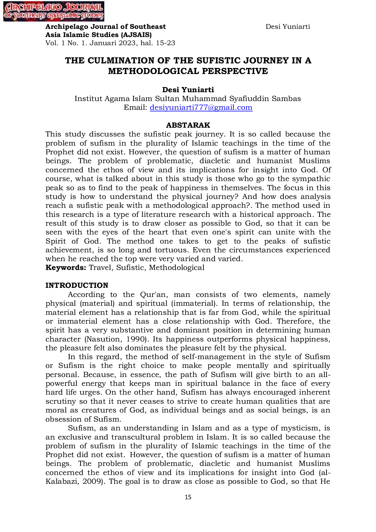 JURIS The Culmination of the Sufistic Journey in a Methodological Perspective