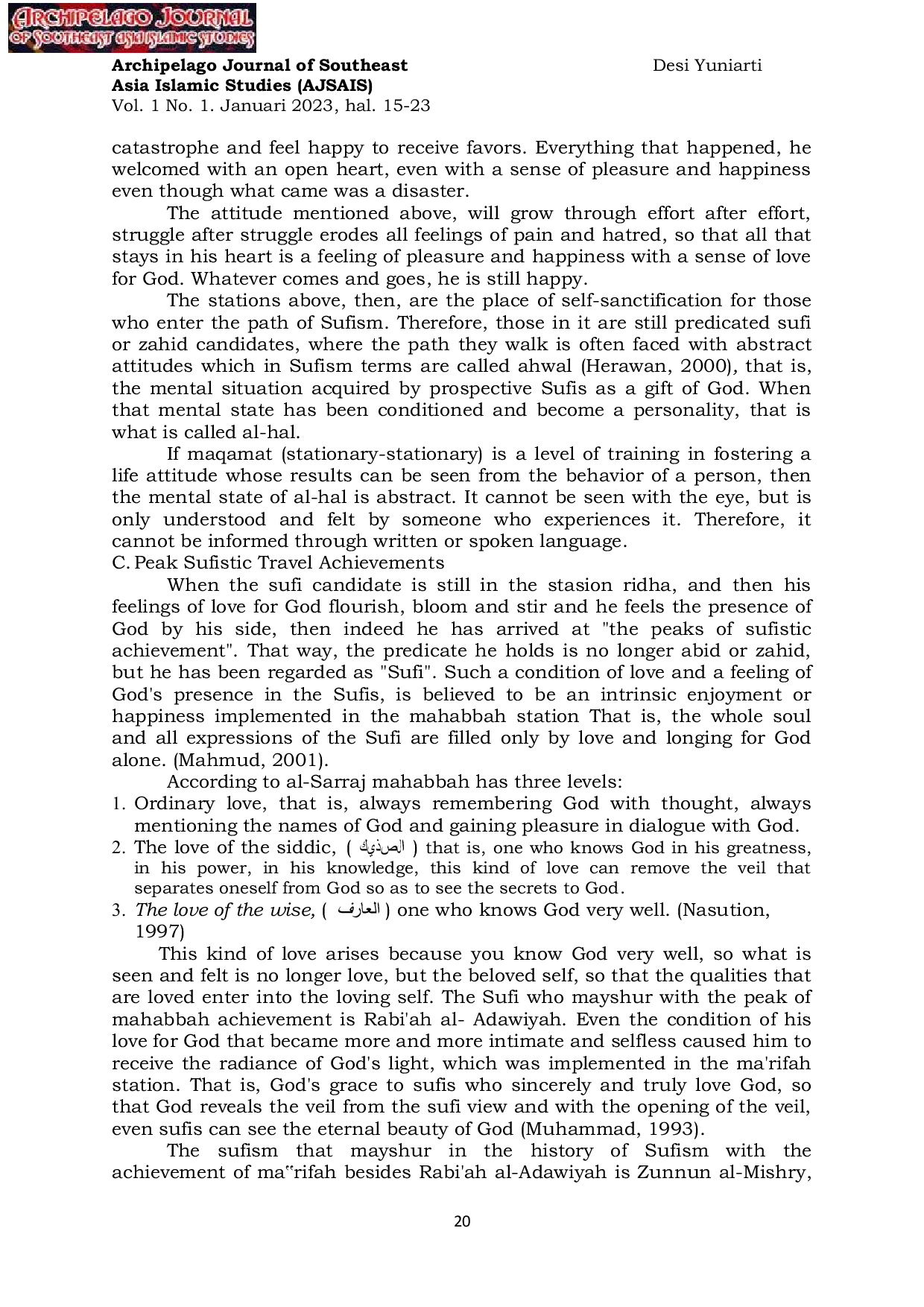 JURIS The Culmination of the Sufistic Journey in a Methodological Perspective