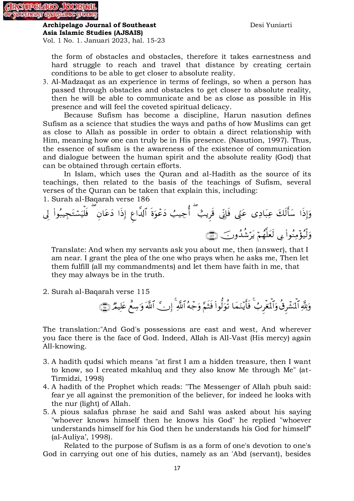 JURIS The Culmination of the Sufistic Journey in a Methodological Perspective