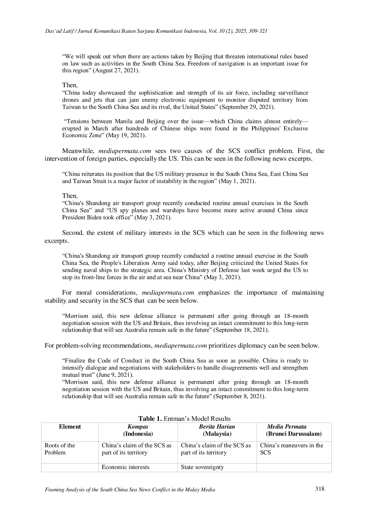 JURIS Framing Analysis of the South China Sea News Conflict in the Malay Media