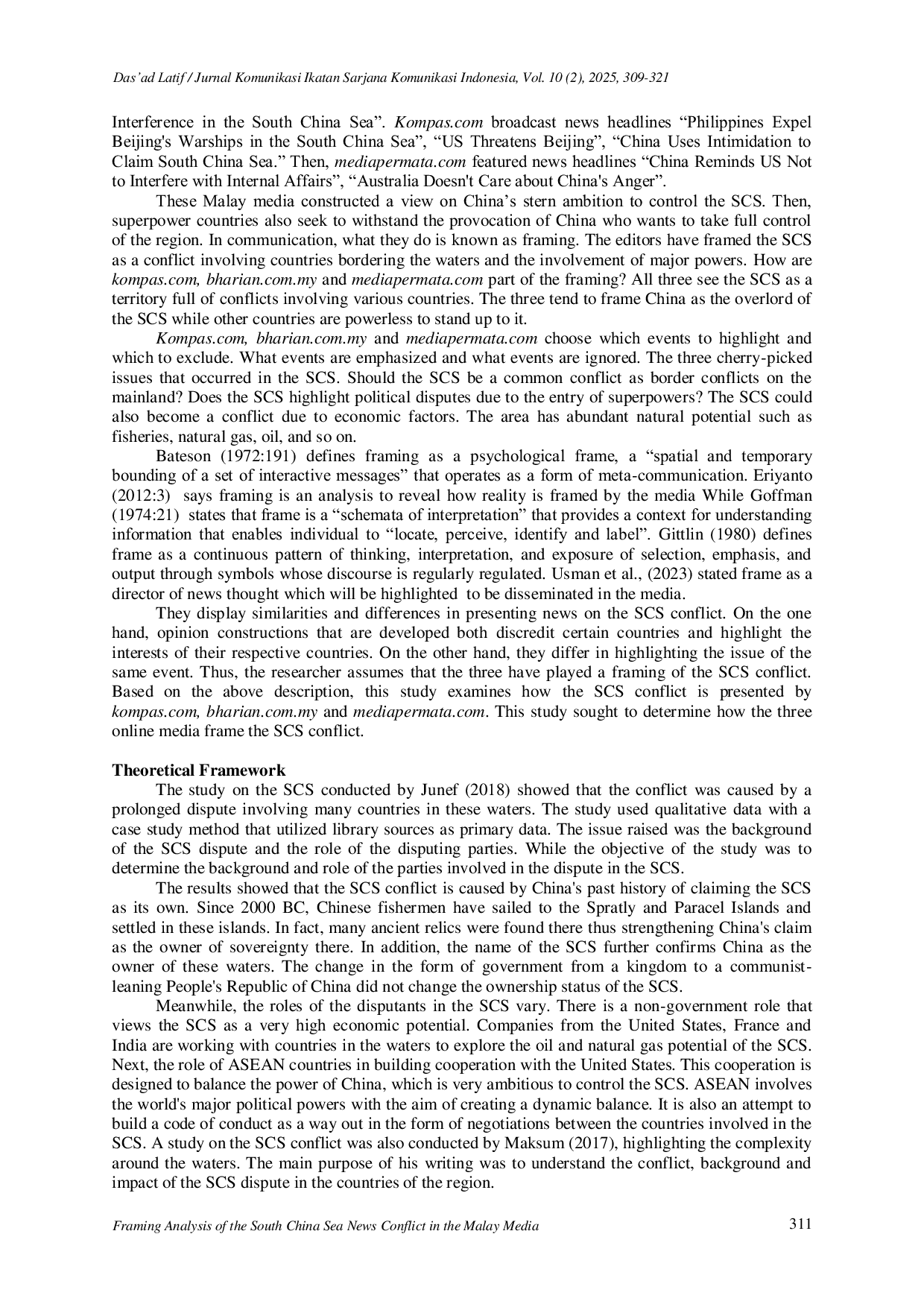JURIS Framing Analysis of the South China Sea News Conflict in the Malay Media
