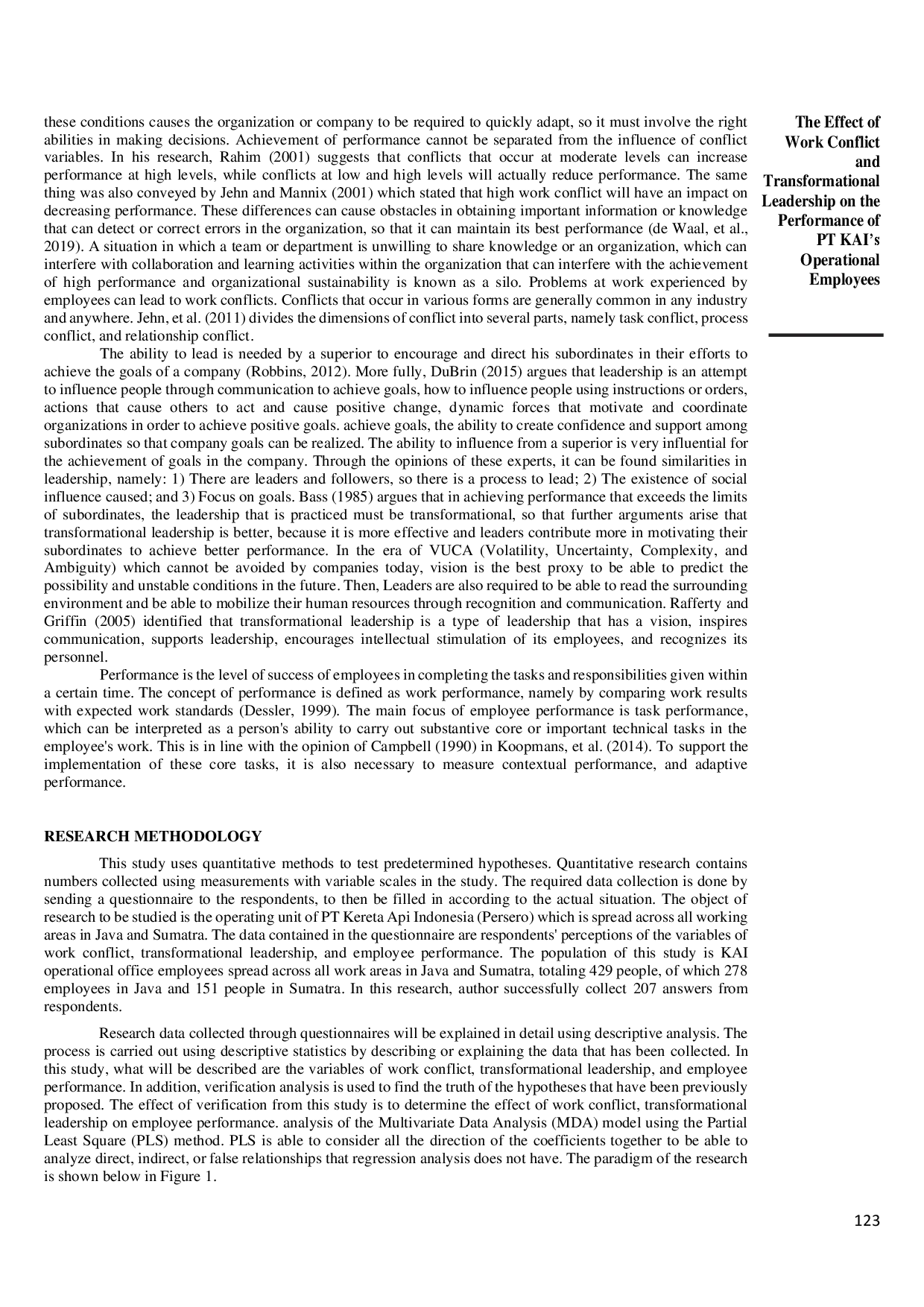 juris The Effect of Work Conflict and Transformational Leadership on the Performance of PT KAI s Operational Employees