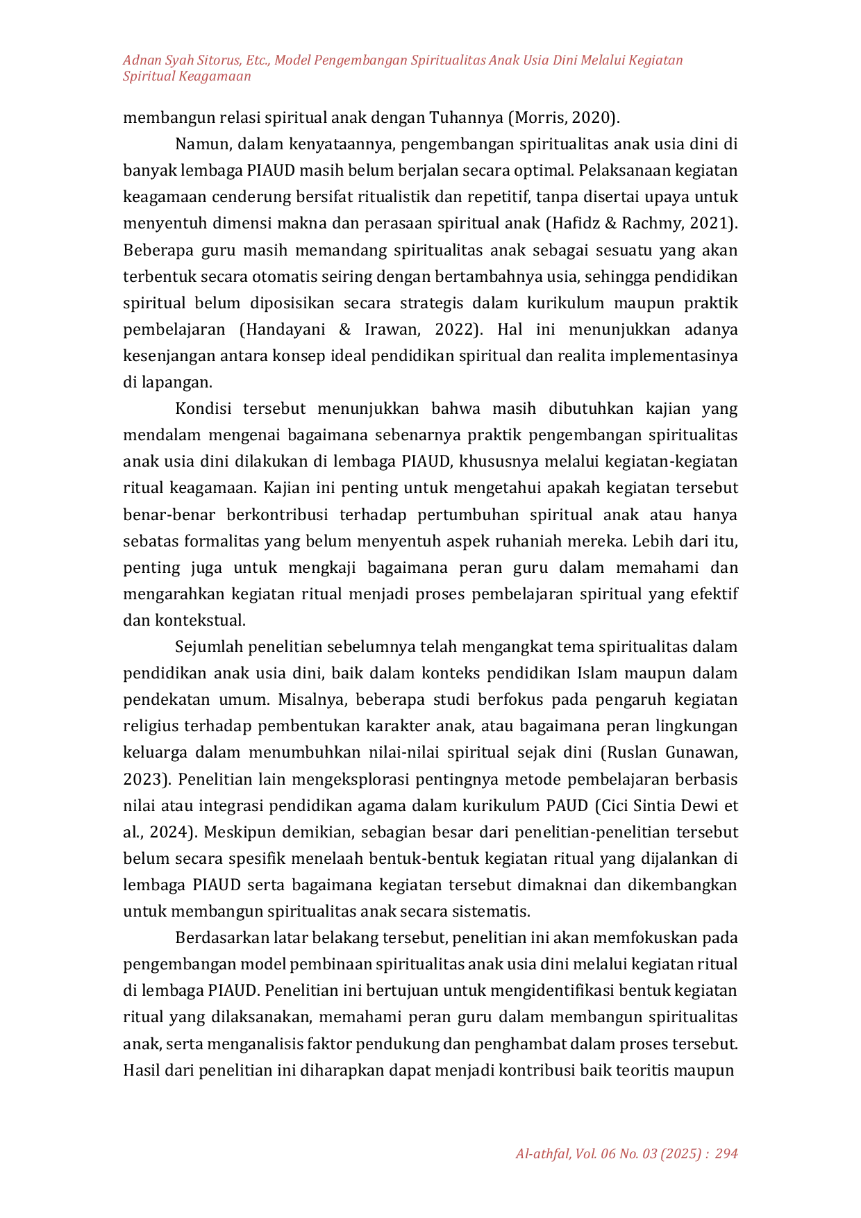 JURIS Model Pengembangan Spiritualitas Anak Usia Dini Melalui Kegiatan Spiritual Keagamaan