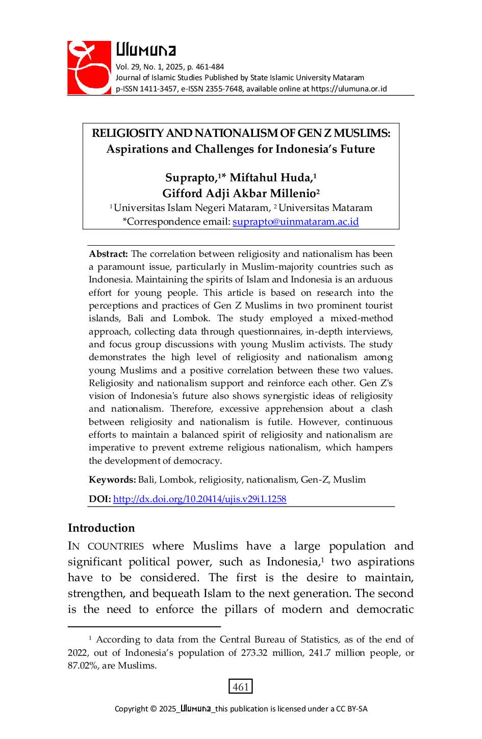 JURIS Religiosity and Nationalism of Gen Z Muslims Aspirations and Challenges for Indonesia s Future