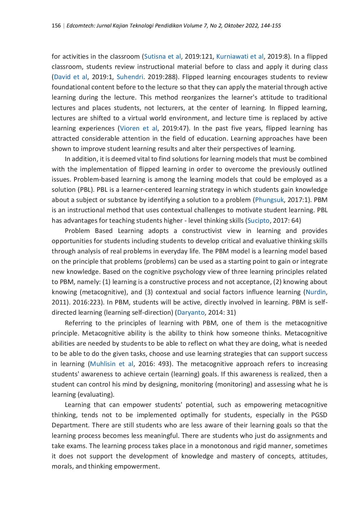 JURIS Problem Based Learning Model Integrated with Metacognitive Approach Through Flipped Learning in Science Learning Lectures