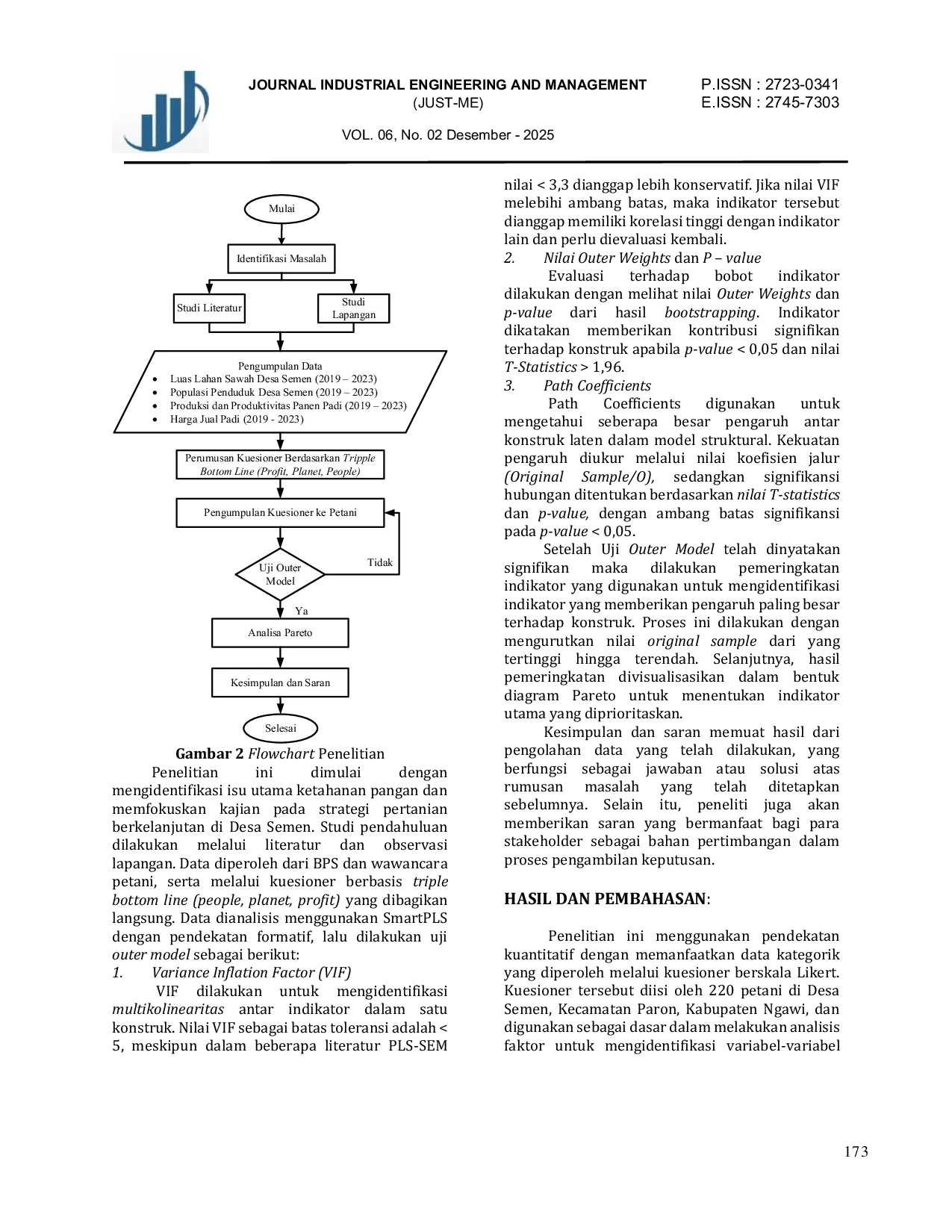 JURIS Analisis Pengaruh Faktor Triple Bottom Line Terhadap Profitabilitas Petani Menggunakan Partial Least Squares Structural Equation Modeling Dengan Software Smartpls 4 0