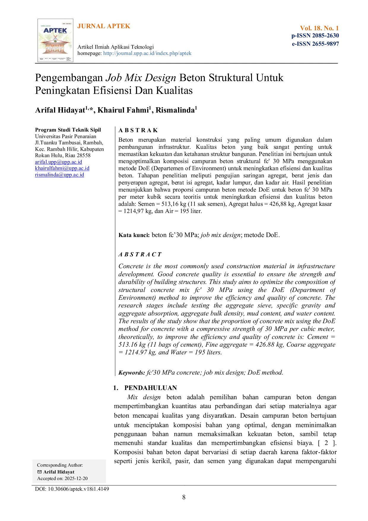 JURIS Pengembangan Job Mix Design Beton Struktural Untuk Peningkatan Efisiensi Dan Kualitas