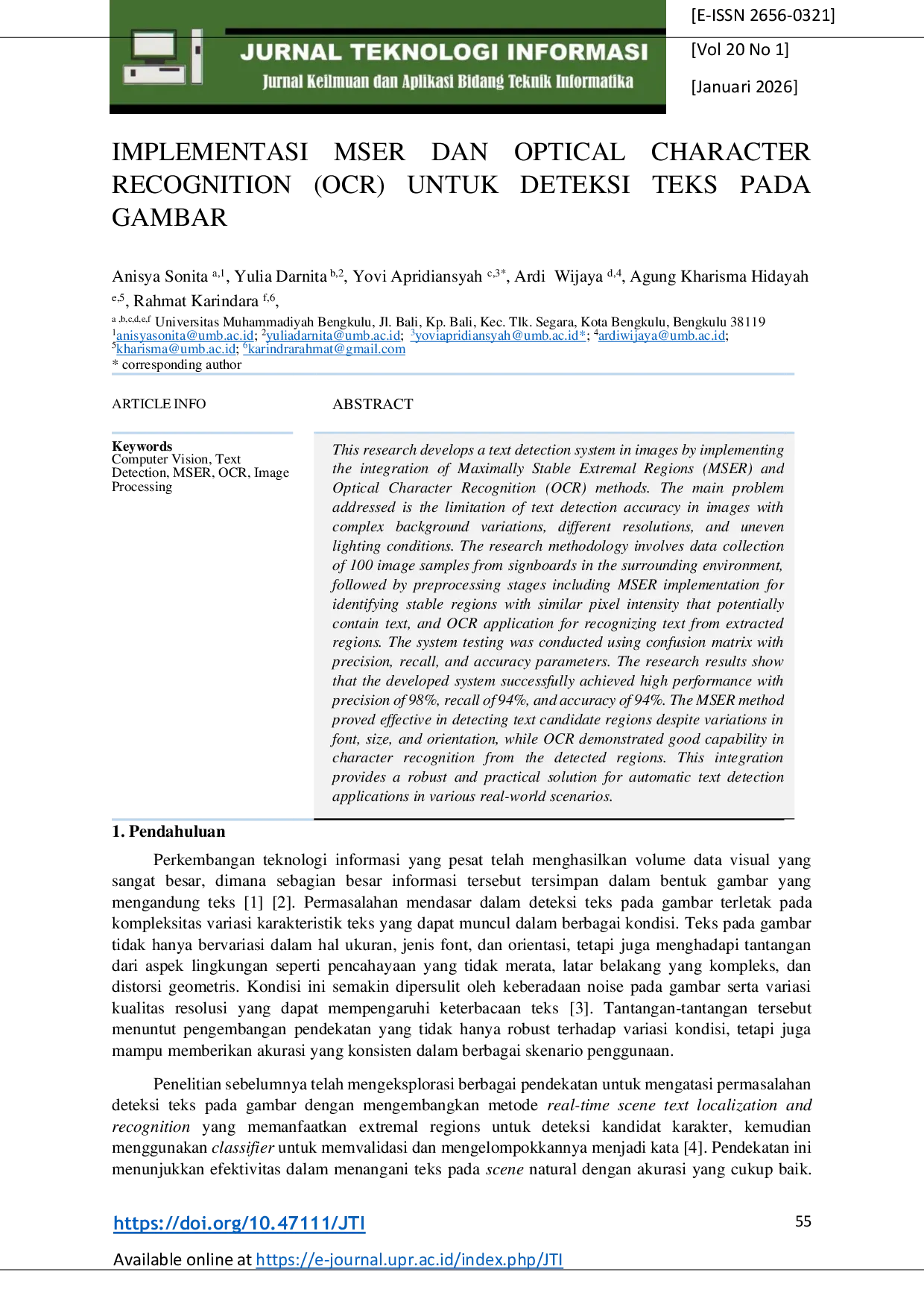 JURIS Implementasi Mser Dan Optical Character Recognition Ocr Untuk Deteksi Teks Pada Gambar