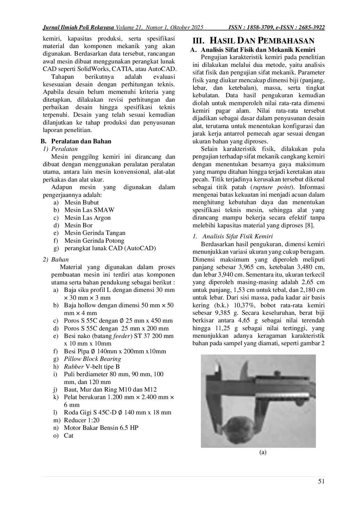 JURIS Perancangan Alat Pemecah Kulit Kemiri Tipe Double Roll Dengan Bahan St37 Kapasitas 82 Kg Jam